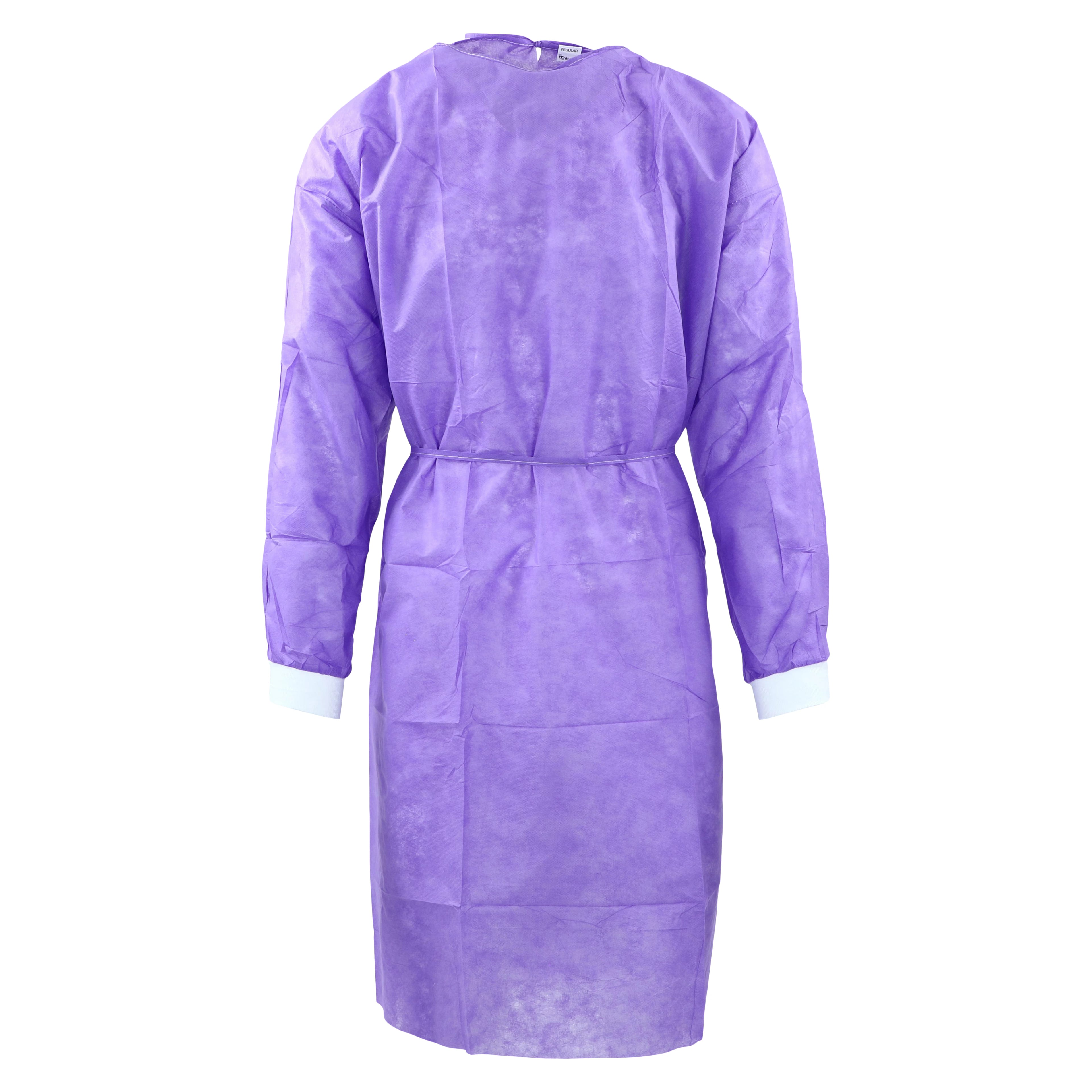 Dukal Isolation Gown SMS Material, Adult Regular, Lavender, Knee Length, Non-Sterile, Tie Back, Knit Cuff, Long Sleeves, 50/Case