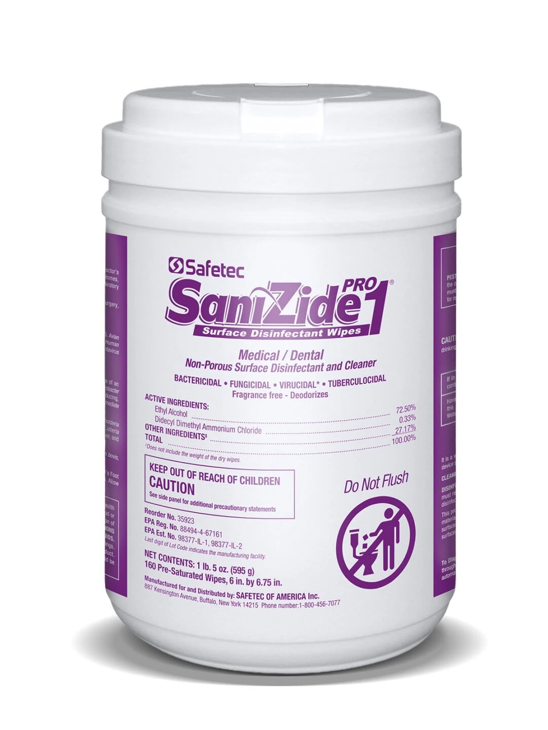 Sanizide Pro 1 Cleaner & Disinfectant Wipes, 6 in x 6.75 in, 160/Canister