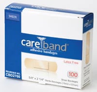 Careband Adhesive Bandage, Fabric, Sheer/Flesh, Sterile, 0.63" x 2.25", 100/Box