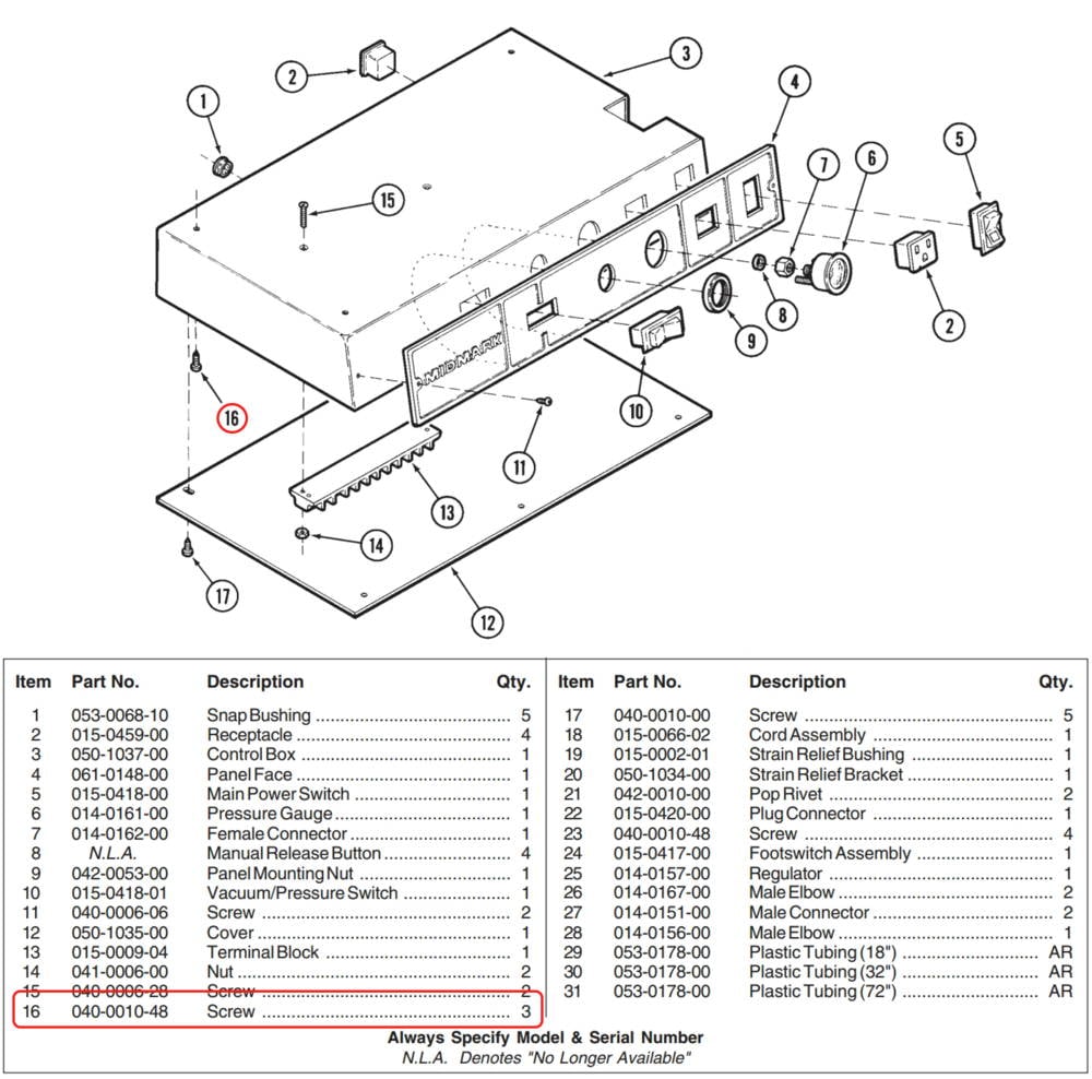 Midmark Pan Board Assembly Screw Set (Philips Pan Head Screw, Zinc)