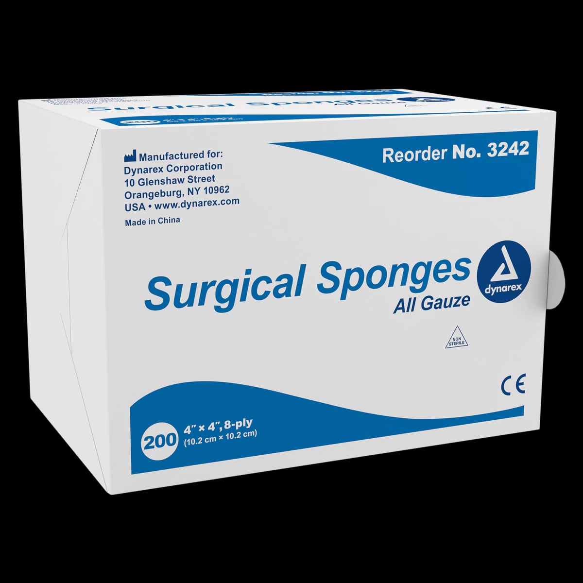 Dynarex Surgical Gauze Sponge, 4" x 4", 8 Ply, 4000/Case, #3242