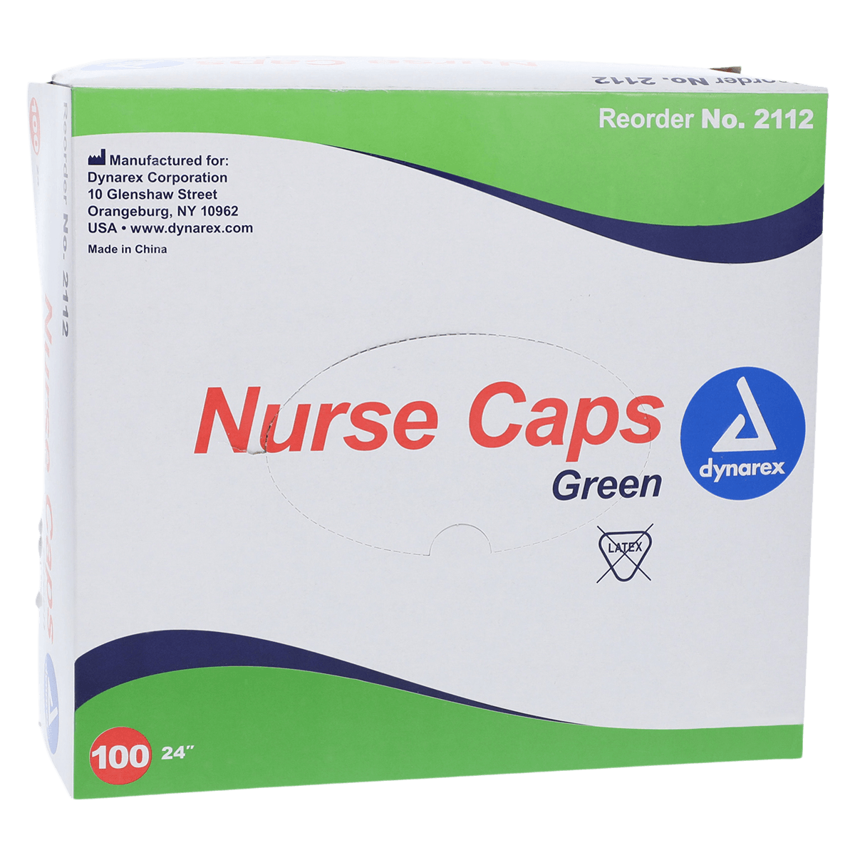 Dynarex Bouffant Nurse Cap, Green, 24", Disposable, 100/Box, #2112