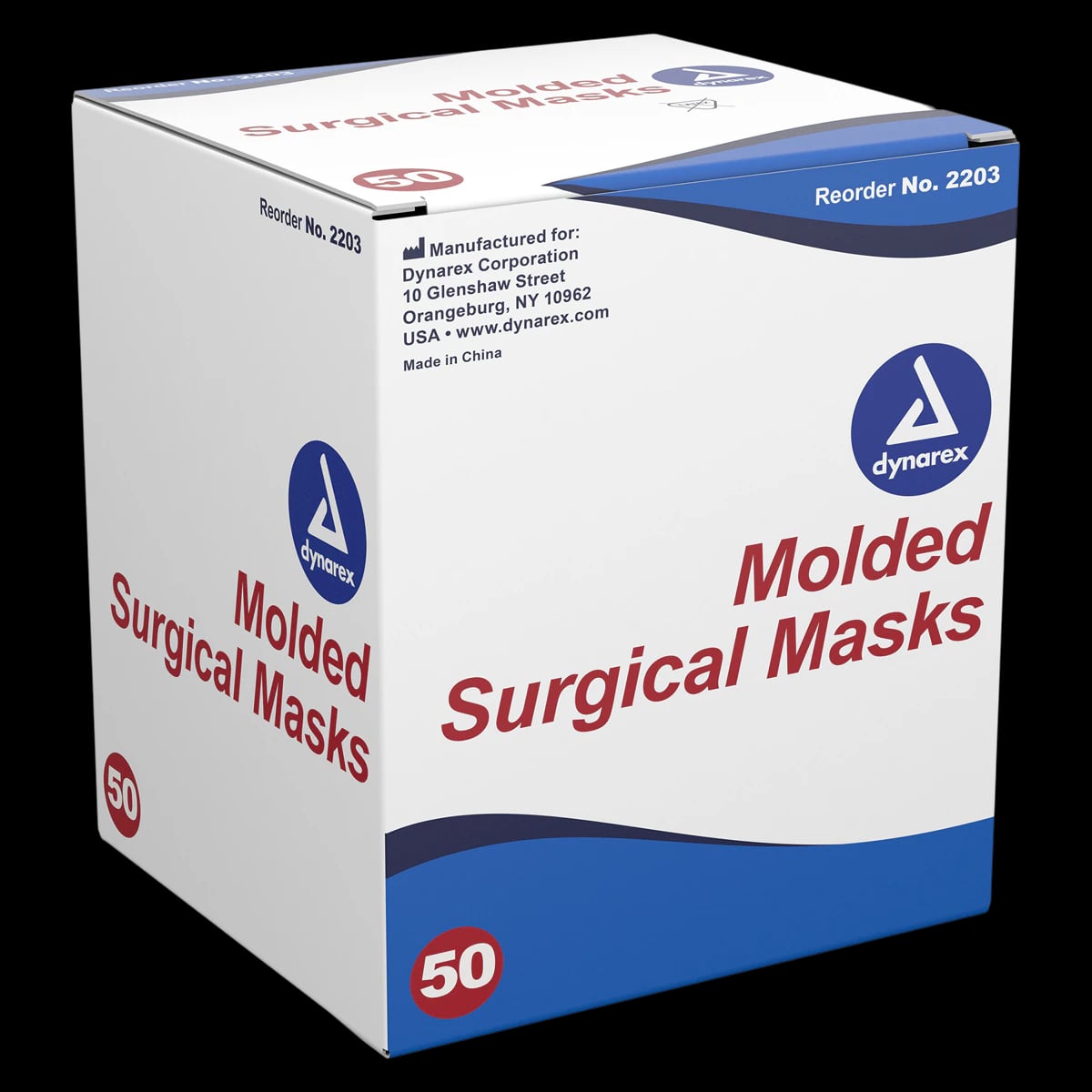 Dynarex Cone Mask Blue, ASTM Level 1, Surgical Earloops, Adjustable Aluminum Nose Piece, Flared Soft Edges, Disposable, 20/Box
