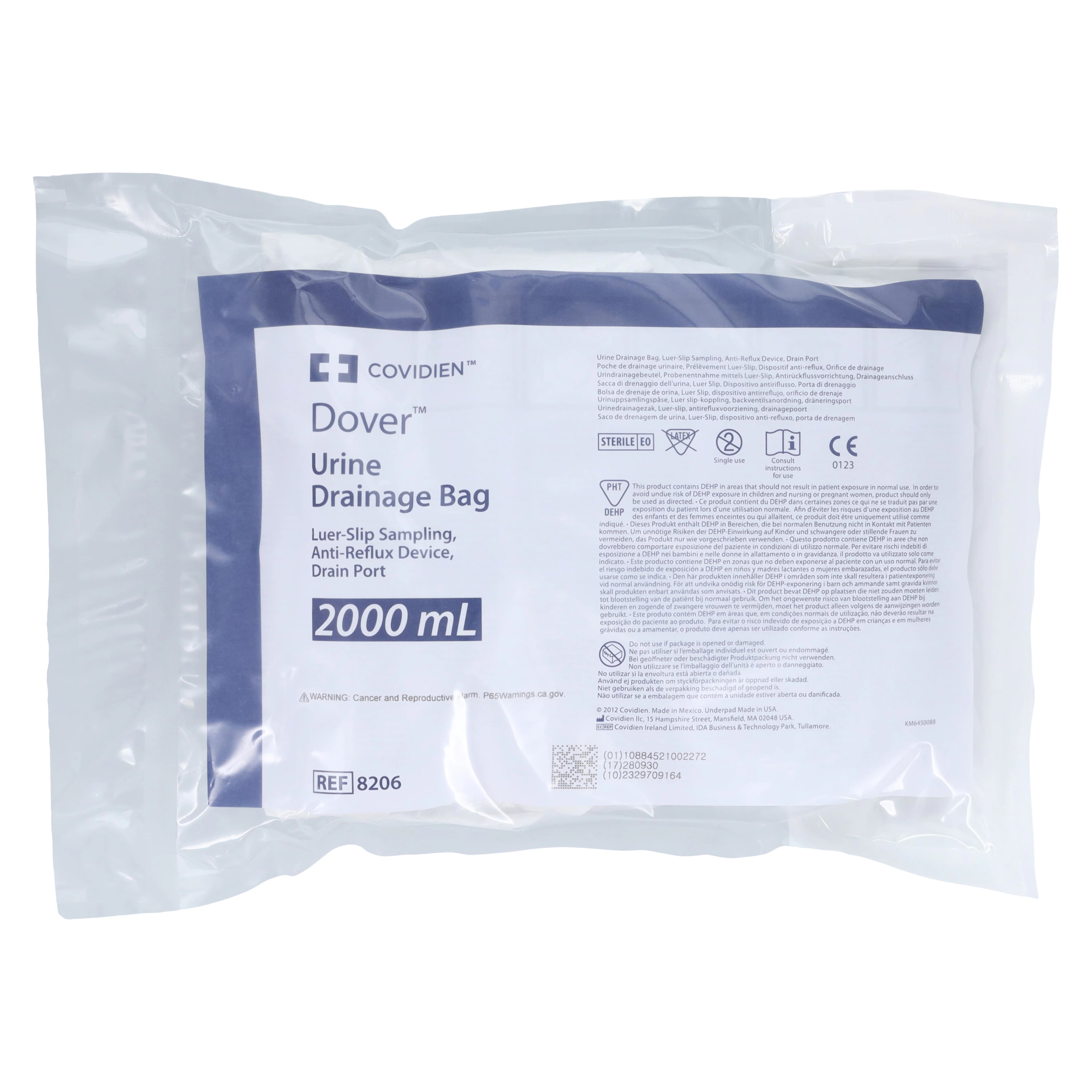 Cardinal Health Urinary Drainage Bag, 2000cc, Disposable, Anti-Reflux Chamber, Without Needle