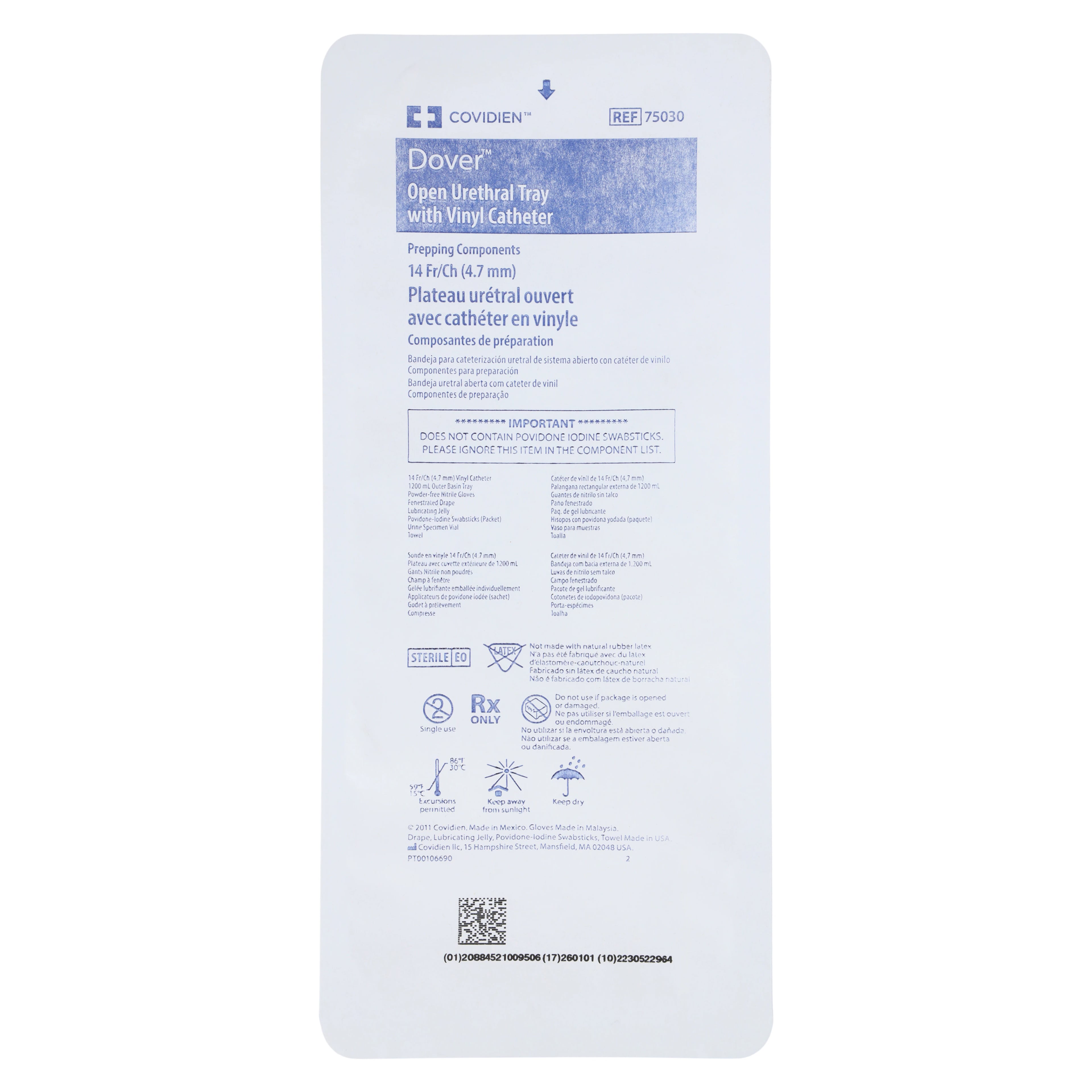 Cardinal Dover Catheter Tray with Urethral Catheter, 14Fr