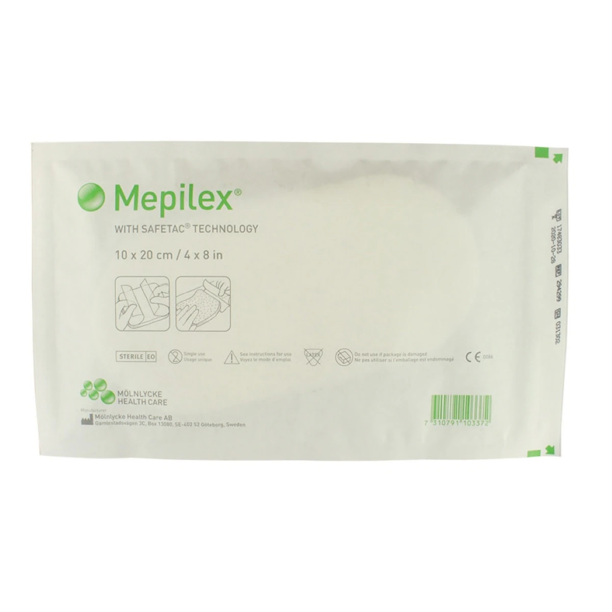 Mepilex Self-Adhesive Foam Dressing, 4x8", Sterile, Non-Adherent, Absorbent, Latex-Free