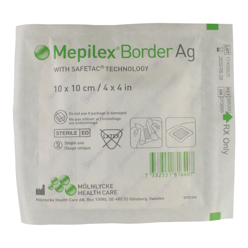 Mepilex Border Ag Foam Dressing, 4x4" Adhesive, Adherent, Latex-Free