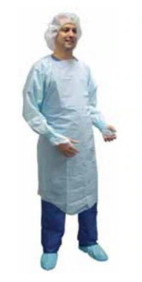 Aspen Surgical Disposable Protective Gown, Blue Poly, Universal Size, 46" Length, Non-Sterile, Open Back with Ties, Elastic Cuff, 75/Case