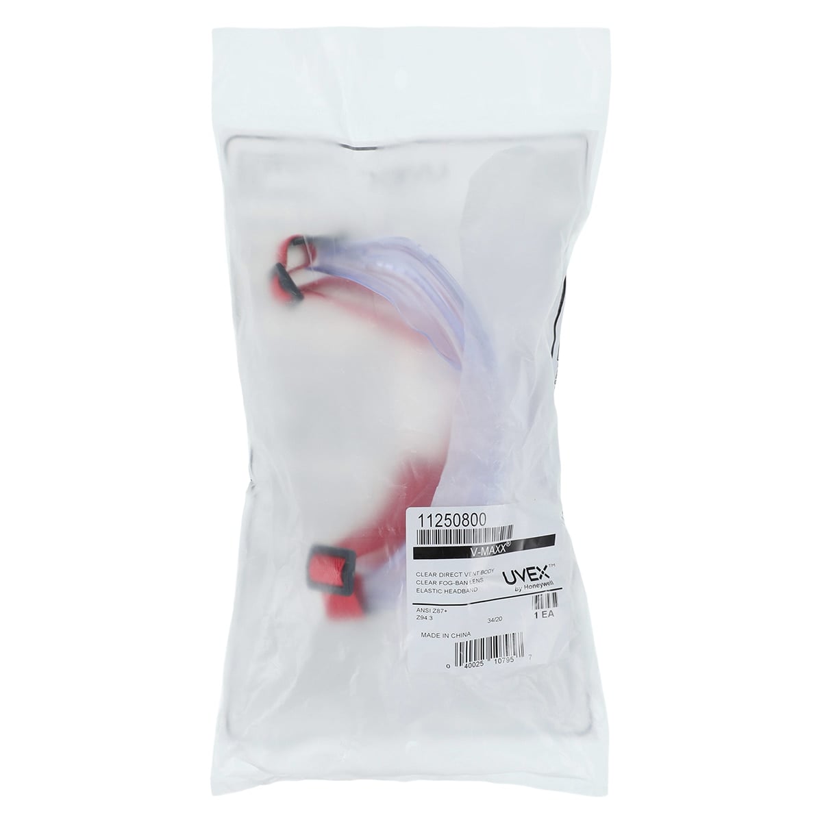 Honeywell Uvex V-Maxx Safety Goggles, Clear/Red, Elastic Headband, Each