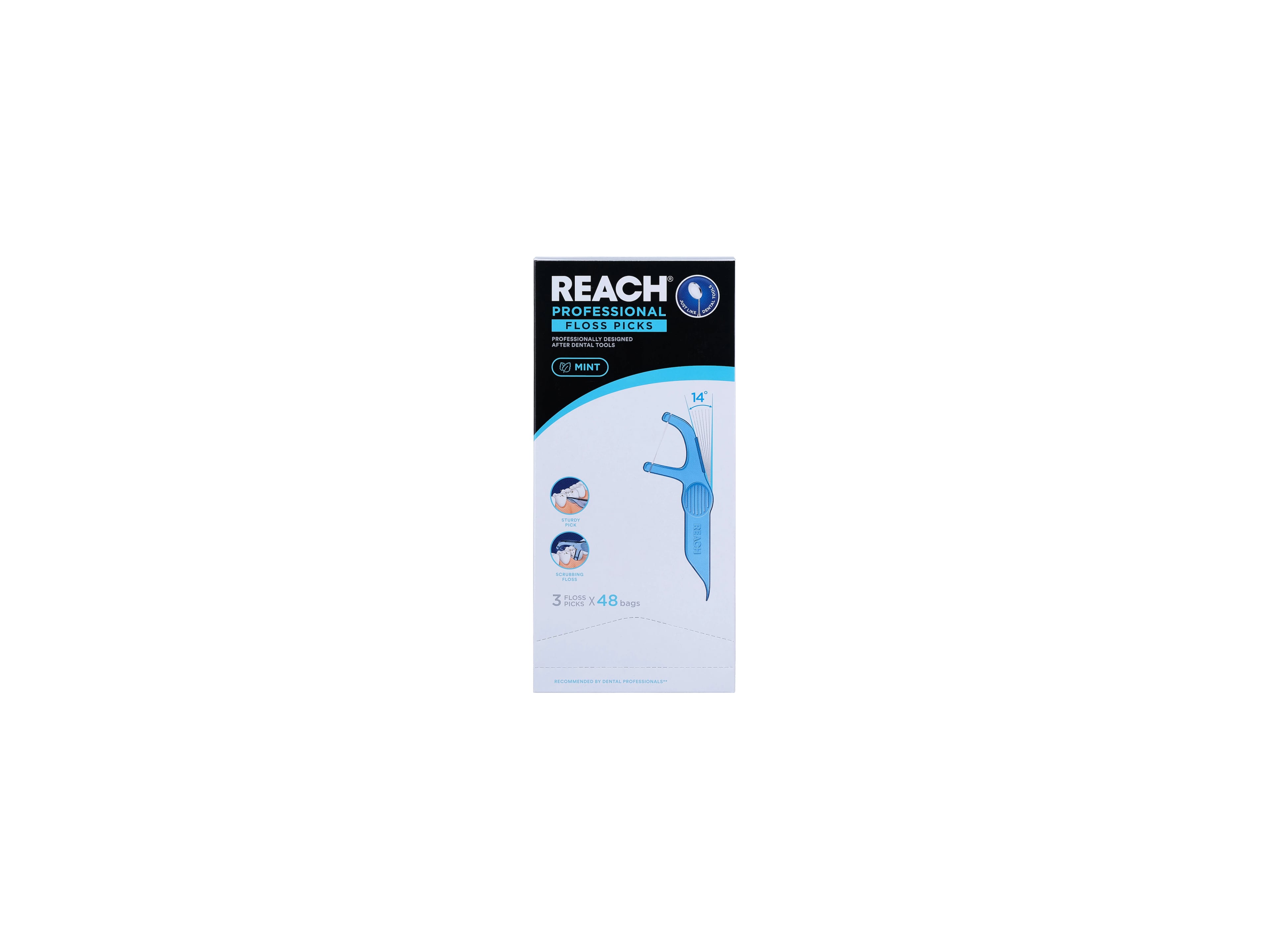Reach Professional 14° Angled Floss Picks, Mint, 3/Bag, 48 Bags/Case