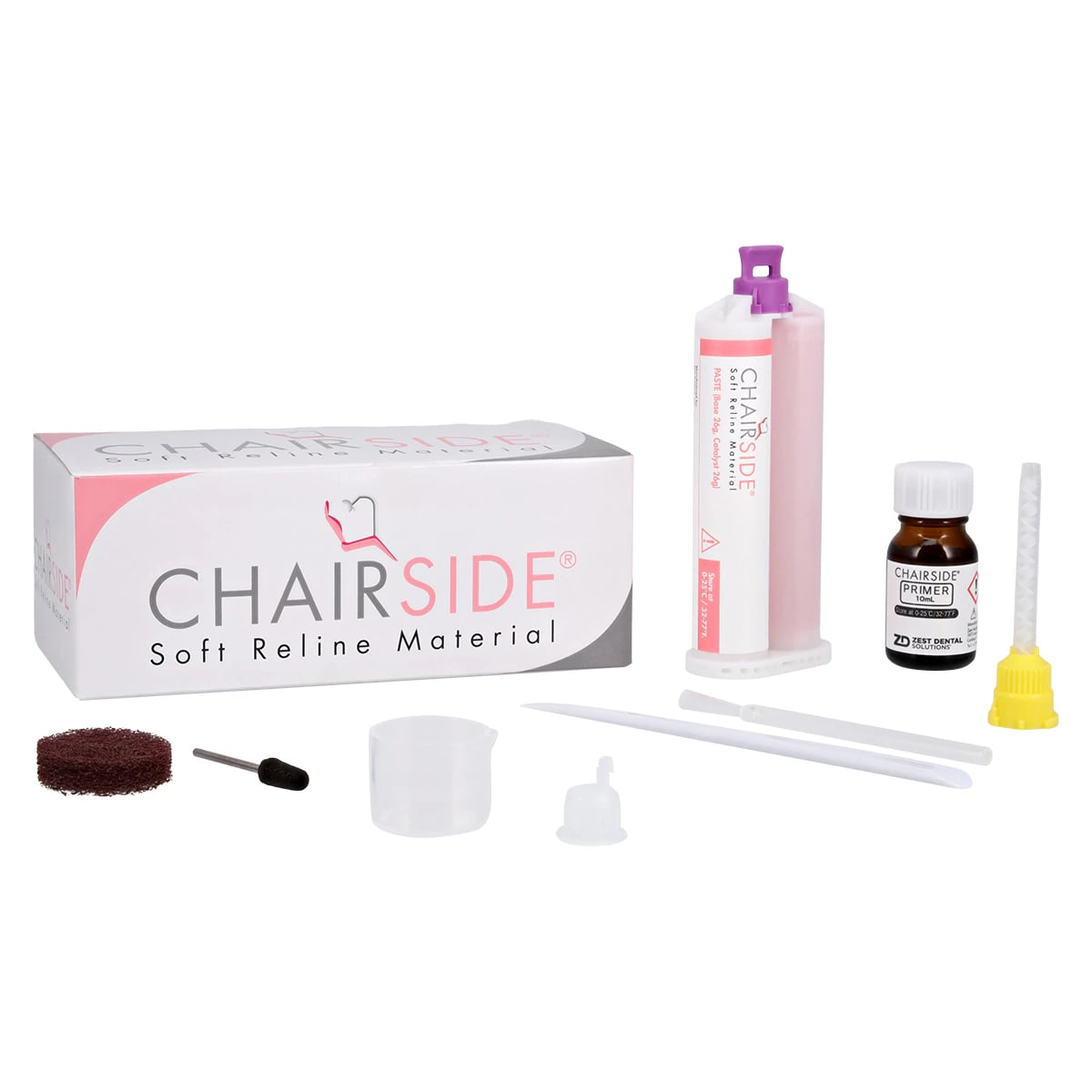 Zest Anchors Chairside Soft Reline Material Kit, 52g Cartridge, 10mL Primer, 10 Mixing Tips, 1 Kit