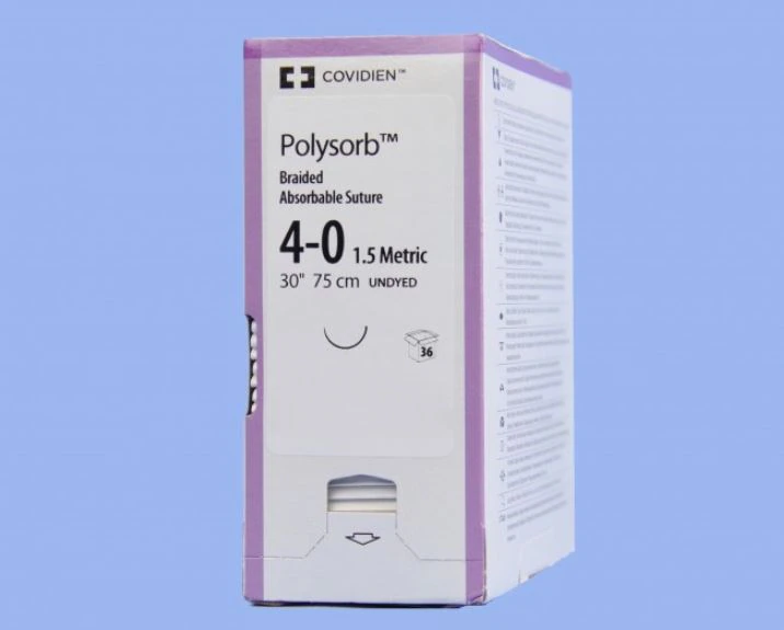 Medtronic Polysorb Absorbable Suture, 4-0, 30", V-20 Taper Point 1/2 Circle Needle 26mm, Undyed, 36/Case