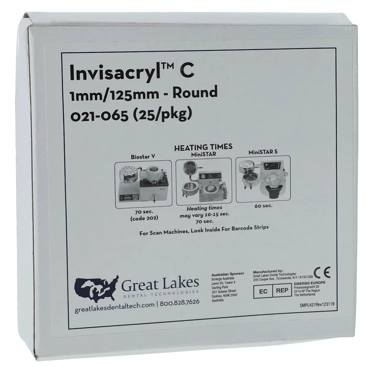 Invisacryl C .040" Clear Mouthguard Material, 1mm/125mm Round, Pack of 25