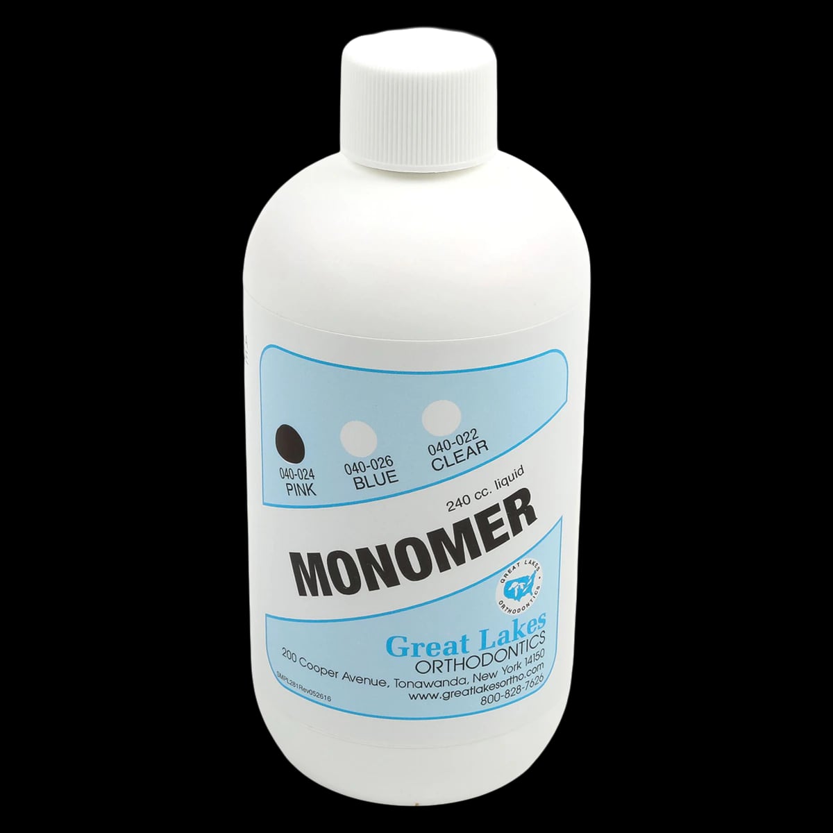 Great Lakes Dental Tech Orthodontic Resin Acrylic Monomer, Pink, 8 oz Bottle