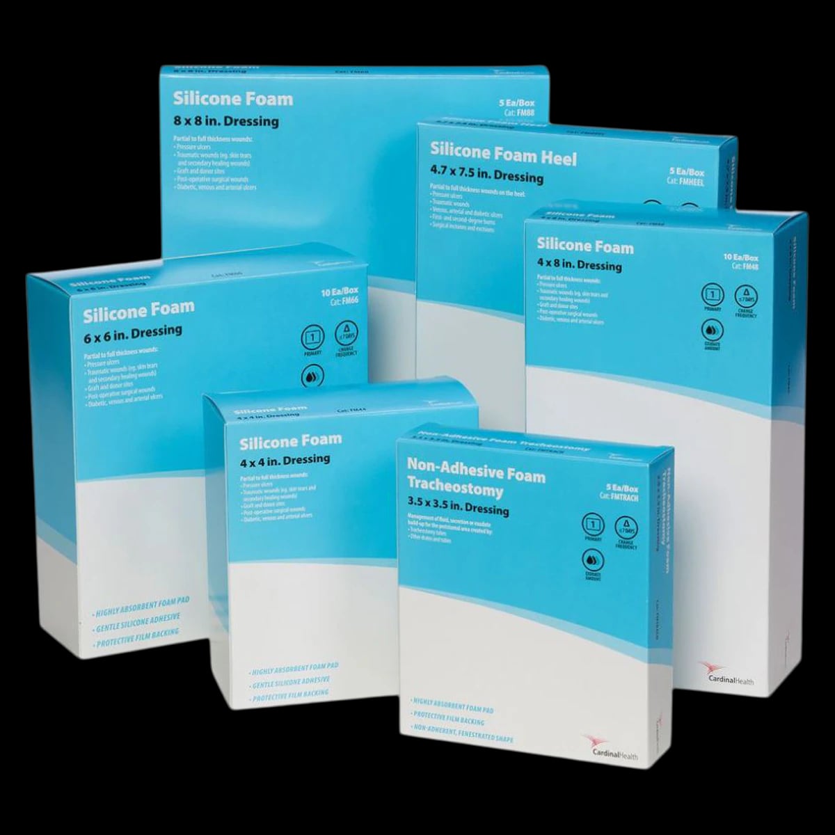 Cardinal Health Foam Silicone Bordered Wound Dressing, 4x4" Sterile, Adhesive, White, Super Absorbent, Latex-Free