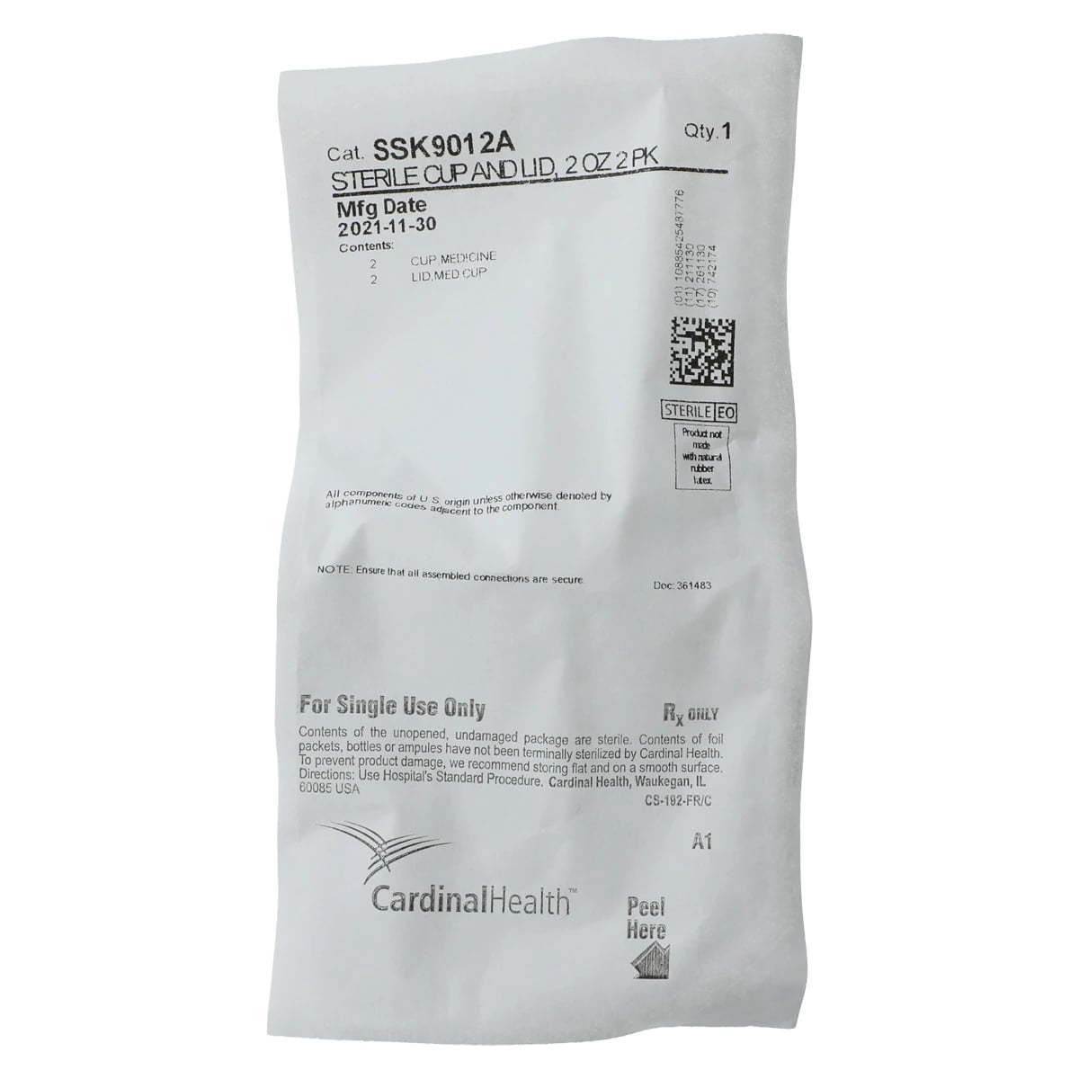 Cardinal Health Medicine Cup, 2 oz, with Lid, Sterile, 2/Pack, 100/Case
