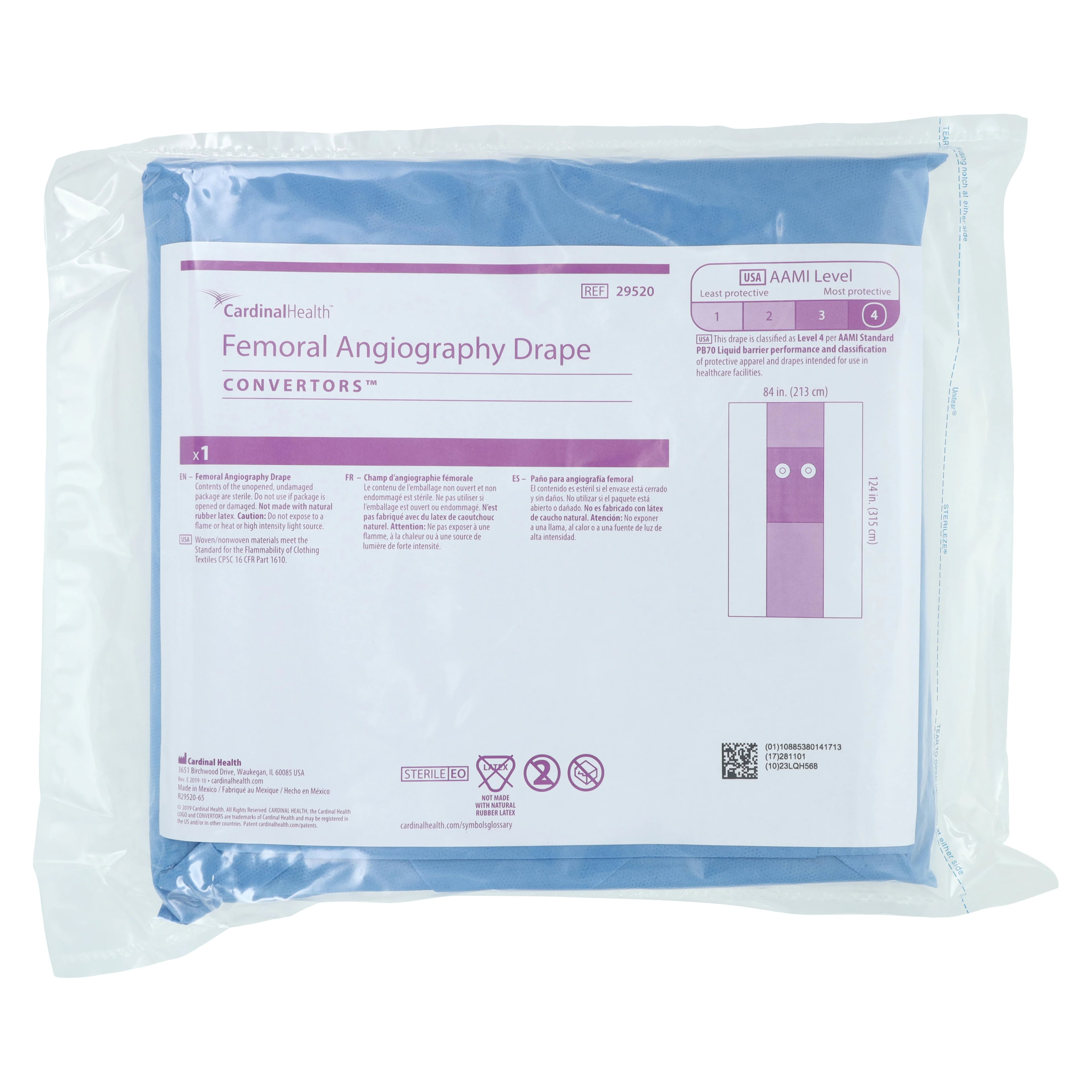Convertors Tiburon Femoral Angiography Sterile Surgical Drape, 84" x 124", 6" Fenestrated
