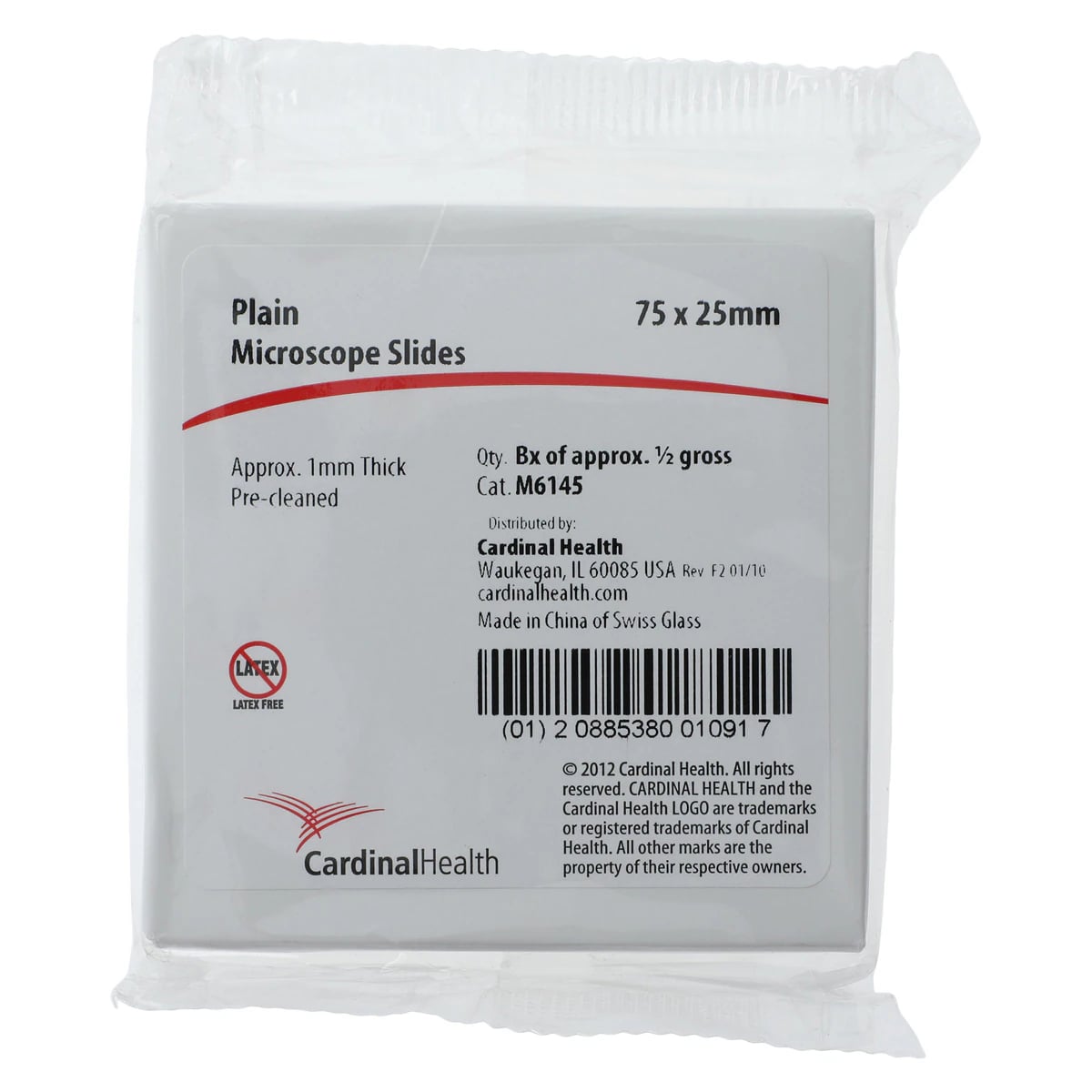 Cardinal Health Micro Slides, Precleaned, Plain, 3" x 1", 72 per Box