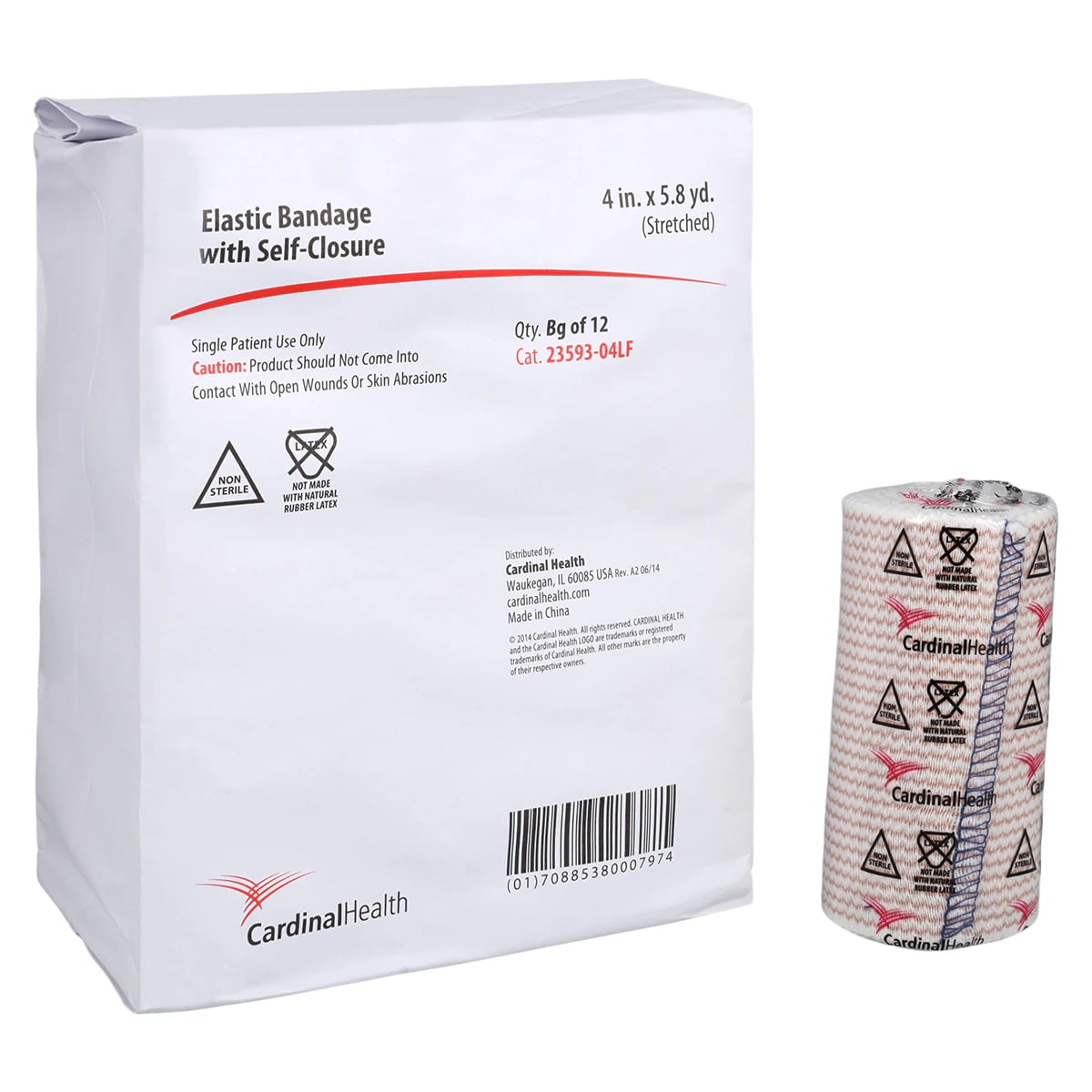 Cardinal Elite Stretch Bandage Elastic, Self-Closing, 4" x 5.8 yd, Beige/Honey Stripe, Non-Sterile, 12/Pk