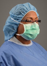 Cardinal Secure-Gard Tie On Surgical Mask, Anti-Fog, ASTM Level 1, Green, 50/Box