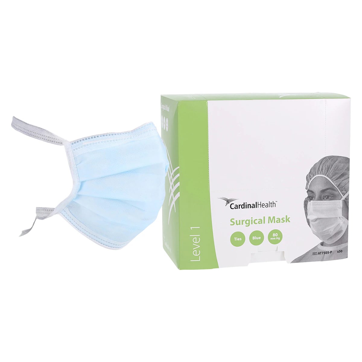 Cardinal Secure-Gard Surgical Mask, ASTM Level 1, Blue, Disposable, Tie-On, Latex-Free, 50/Box
