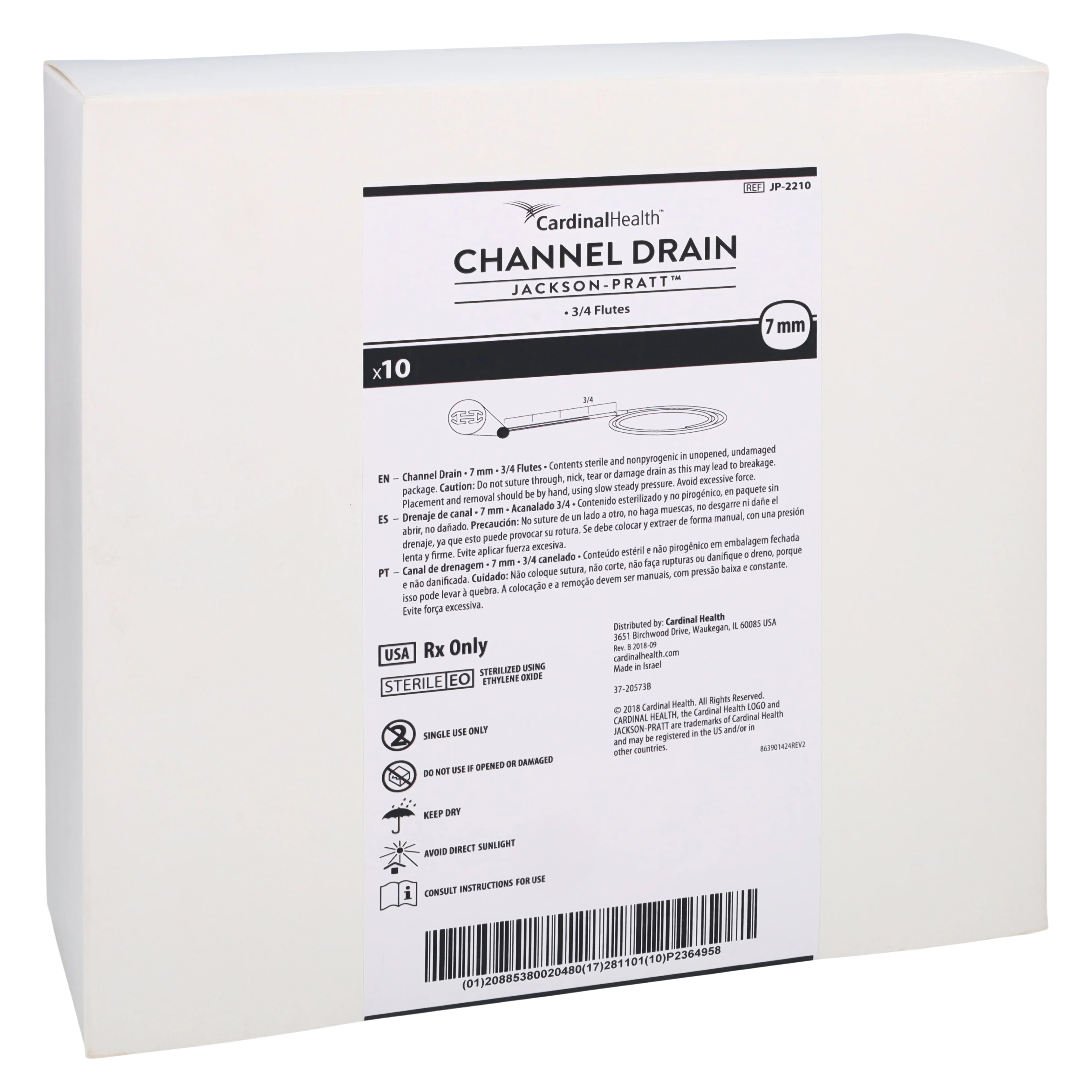 Cardinal Health Jackson-Pratt Silicone Channel Drain, Flat Tip, 3/4 Fluted