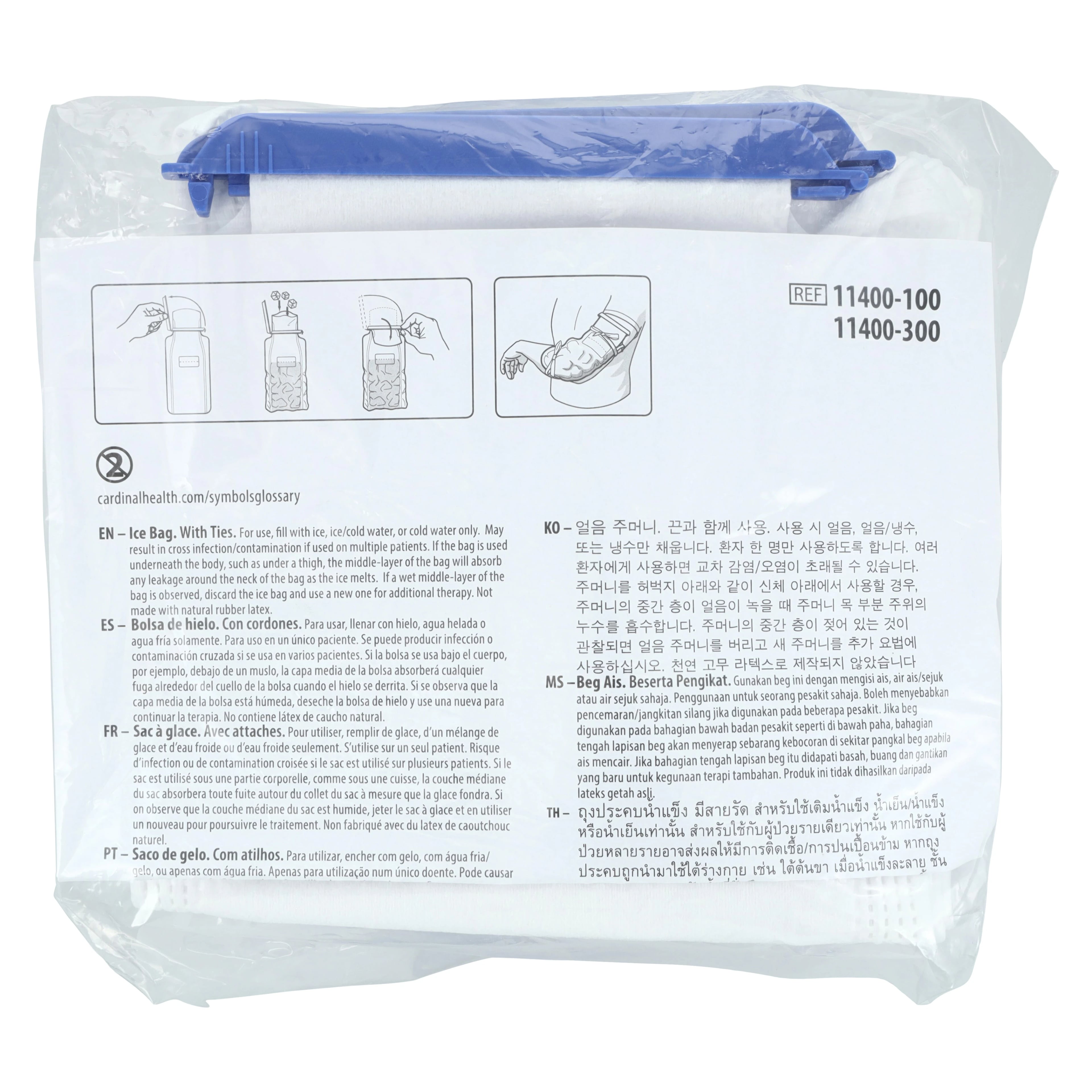 Cardinal Health Cold Therapy Ice Bag, Large, Rectangular, 6.5" x 14", 3-Layer, Tie Closure