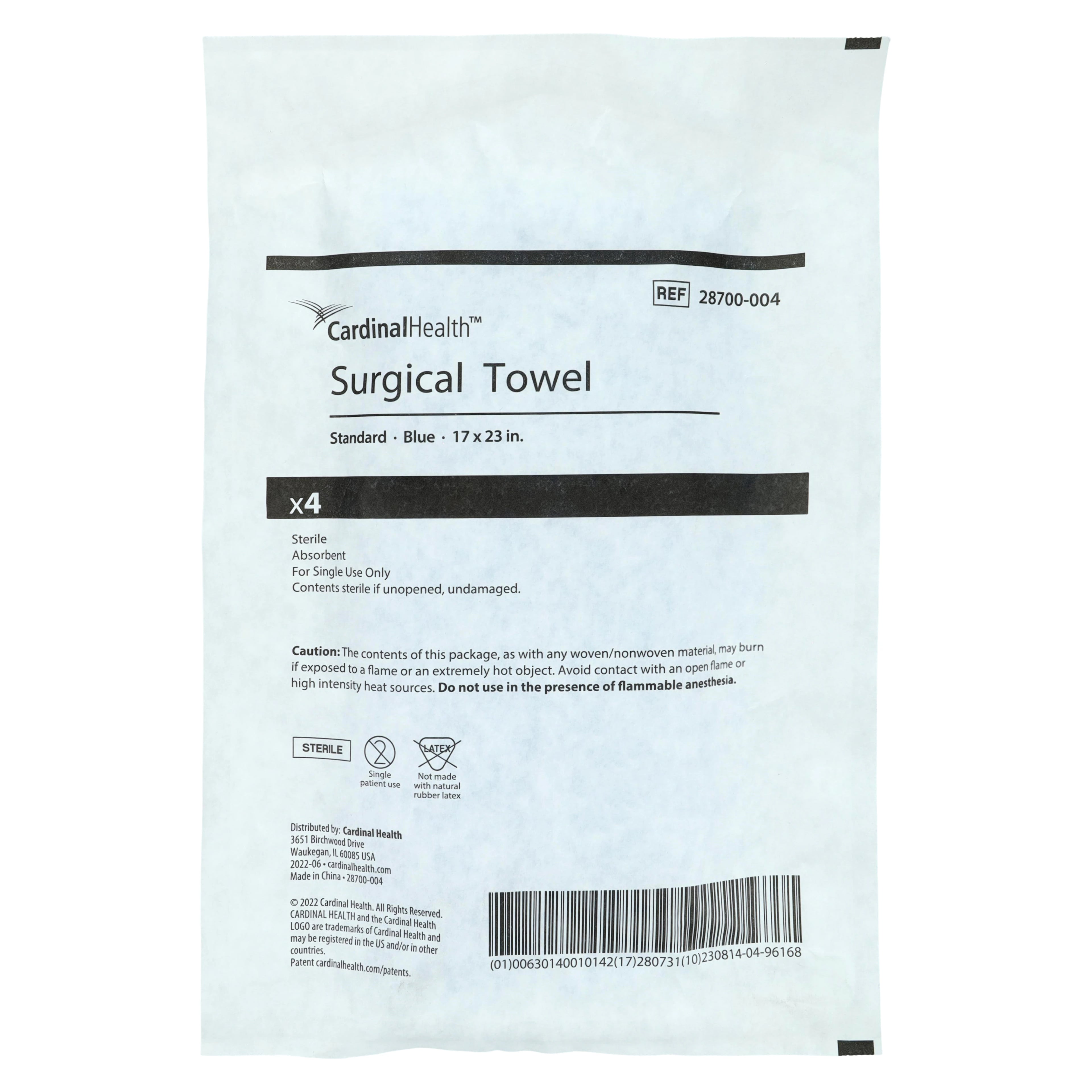 Cardinal Disposable OR Towel, 17" x 24", Blue, Sterile, Case of 20