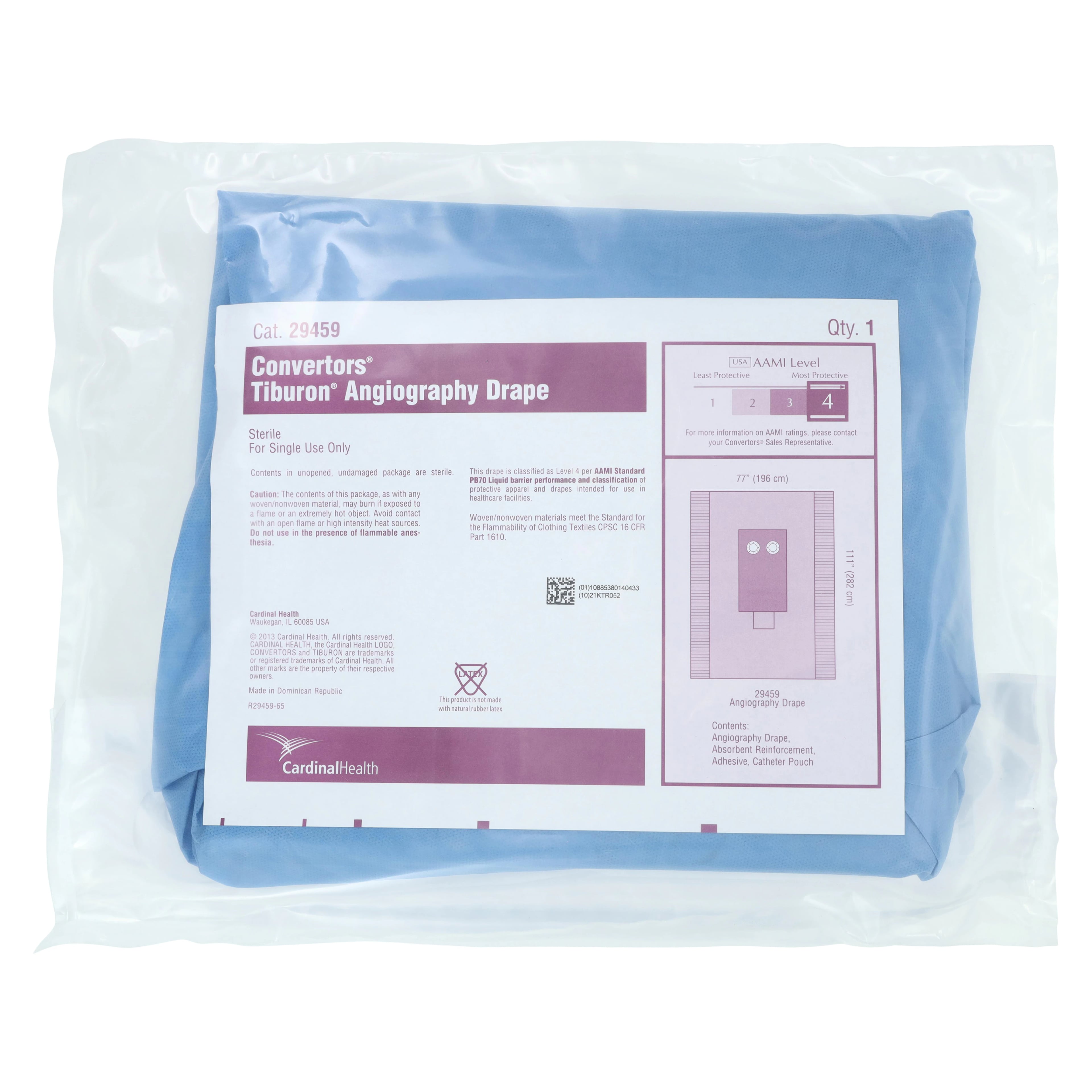 Convertors Tiburon Femoral Angiography Surgical Drape with Pouch, Sterile, 84x110", 6" Fenestration