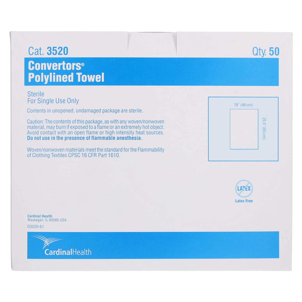 Cardinal Health™ Sterile Surgical Drape Towel, Poly-Lined, 17" x 22", 50/Box