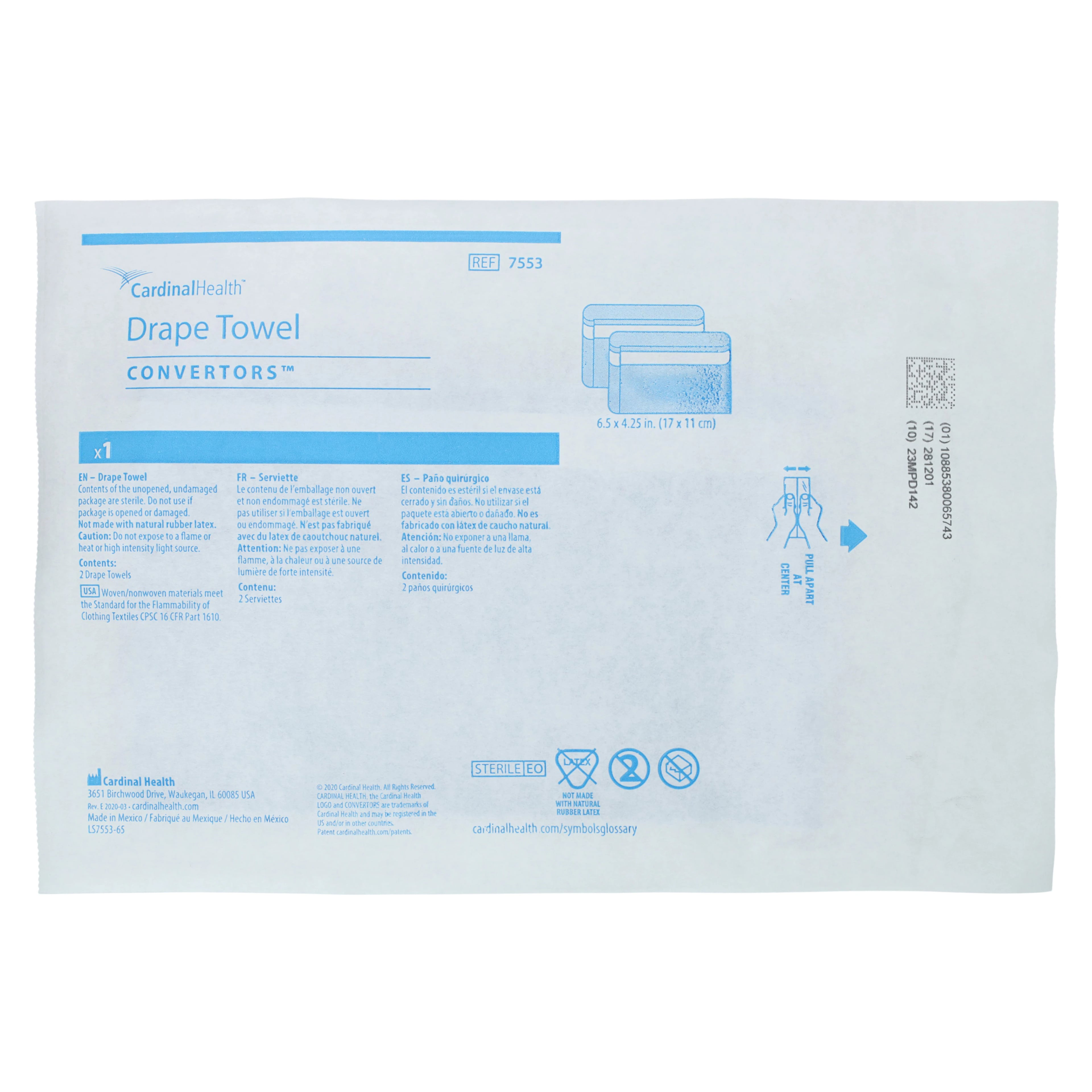 Cardinal Utility Drape, Non-Woven, Non-Absorbent, Blue, Sterile, 240/Case