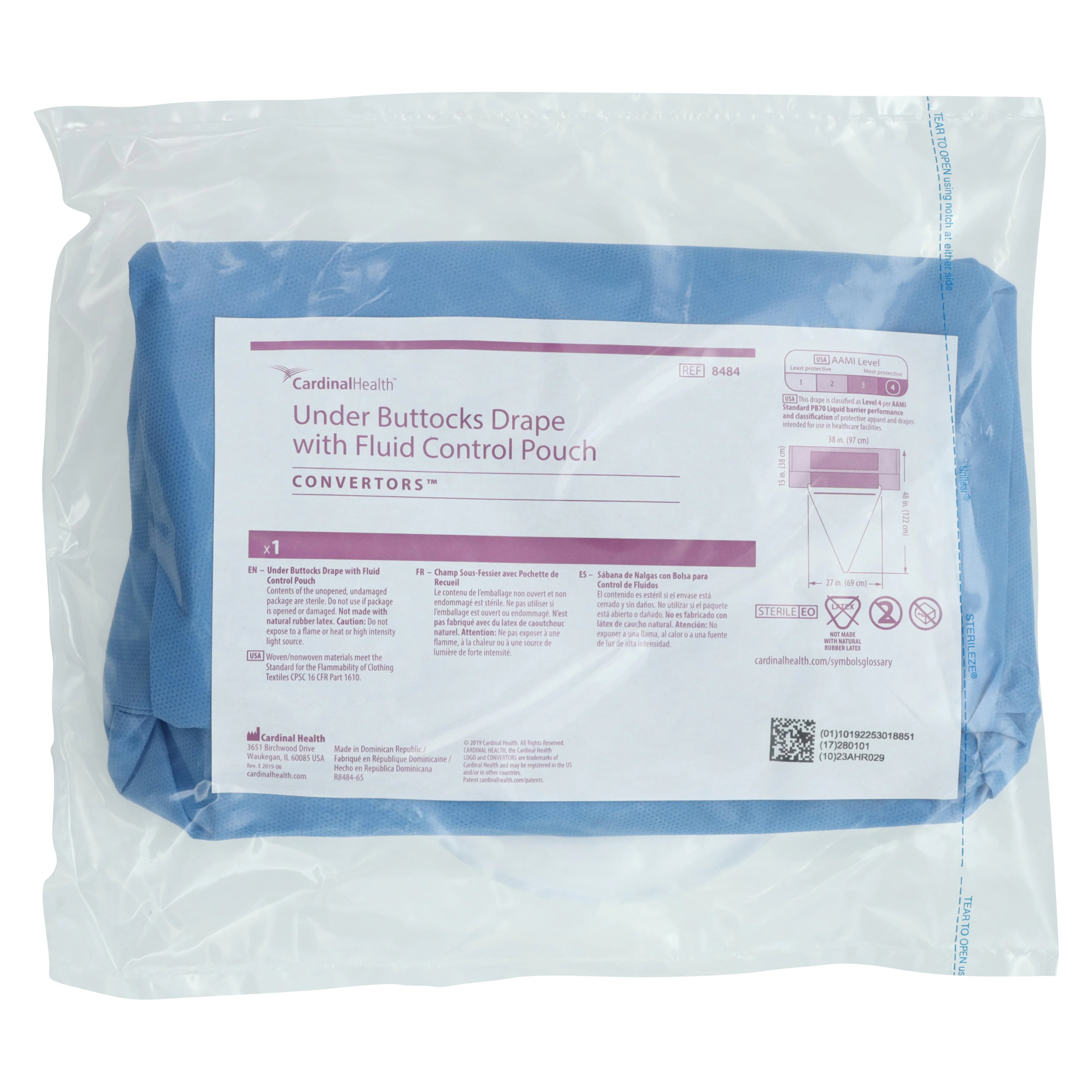 Cardinal Health Convertors Under-Buttocks Surgical Drape, Sterile, Non-Fenestrated, 38 x 48 inches