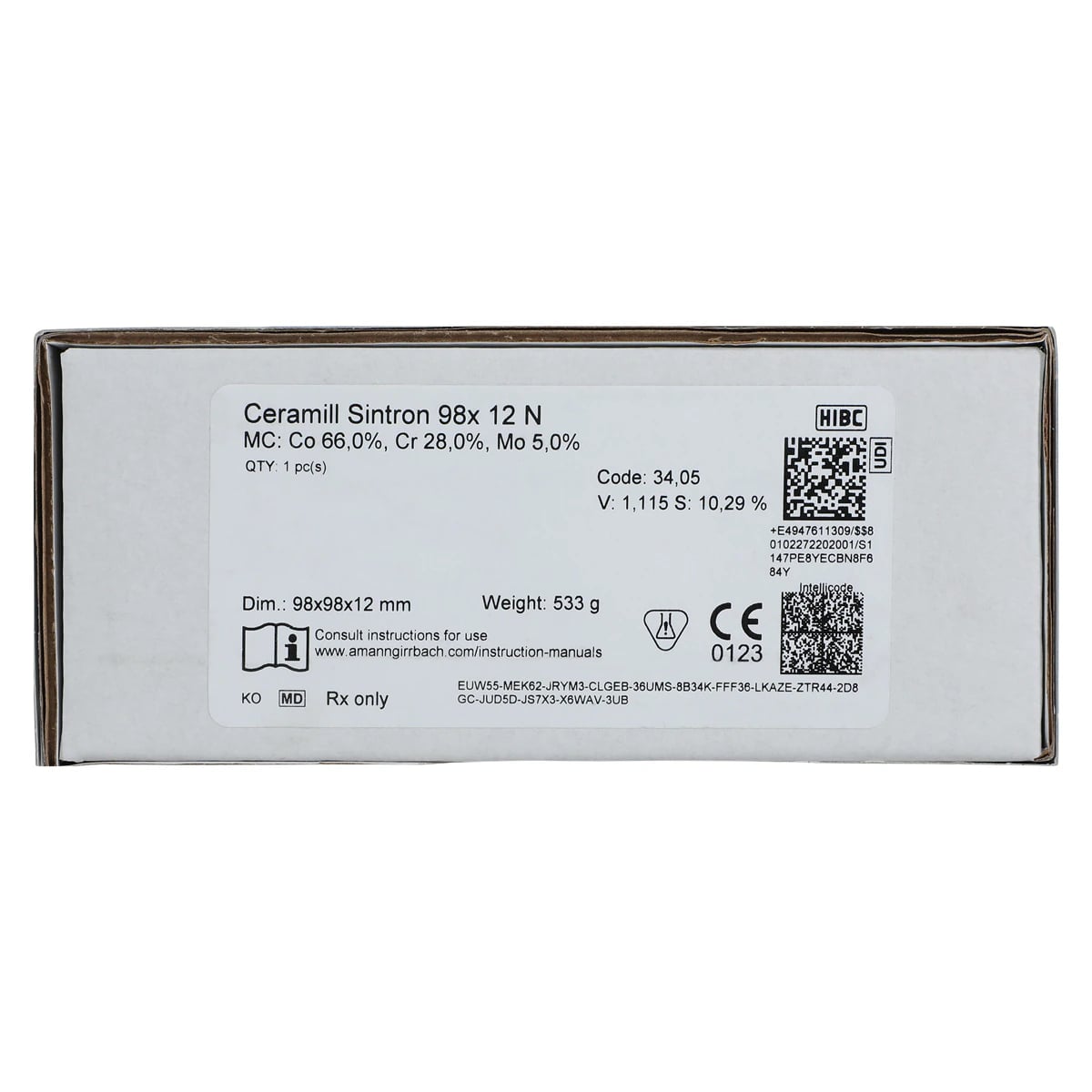Ceramill Sintron 98x12 CoCr Sintered Metal Disc, Grey, 1/Bx