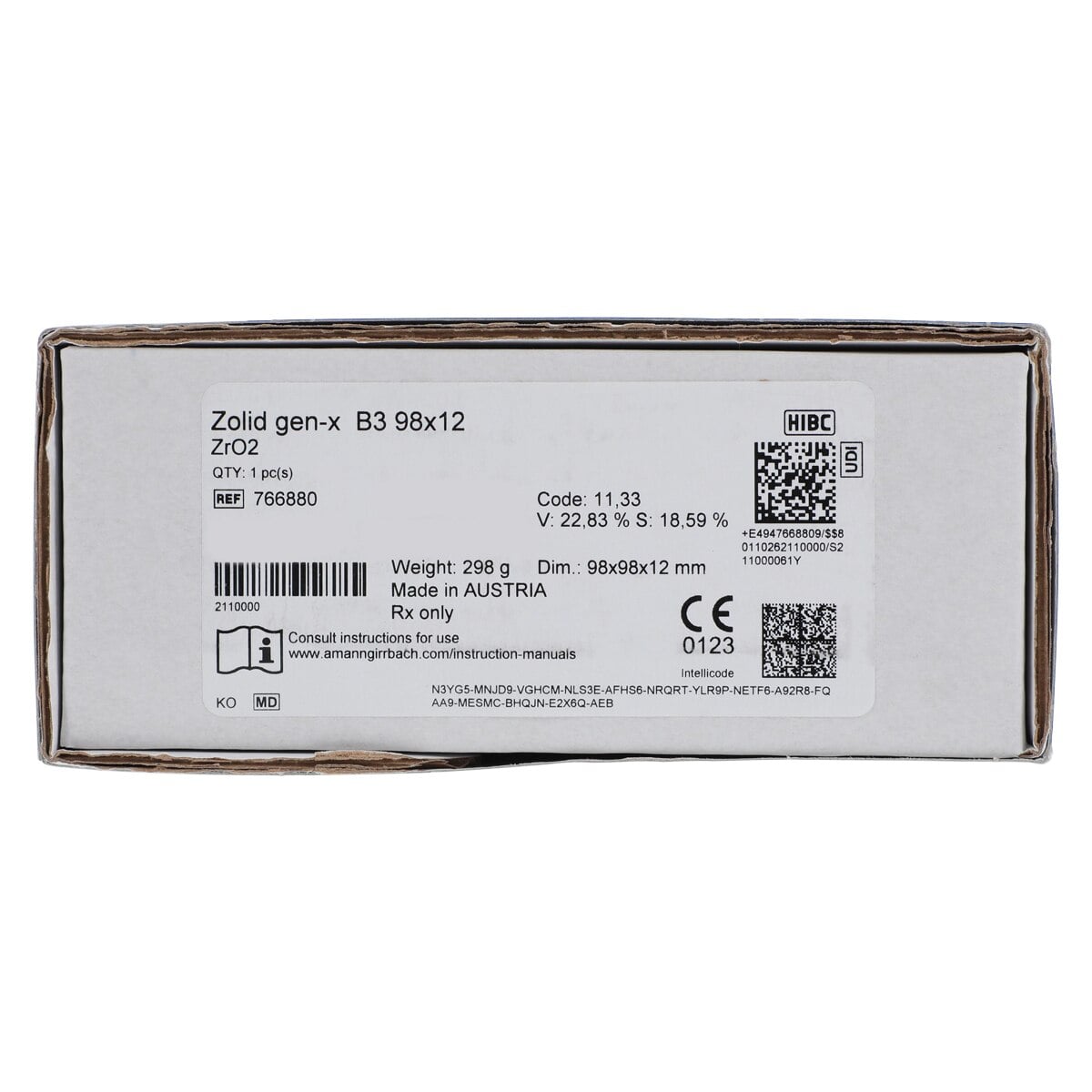 Zolid Gen-X B3 Zirconia Disc, 98x12mm, Each