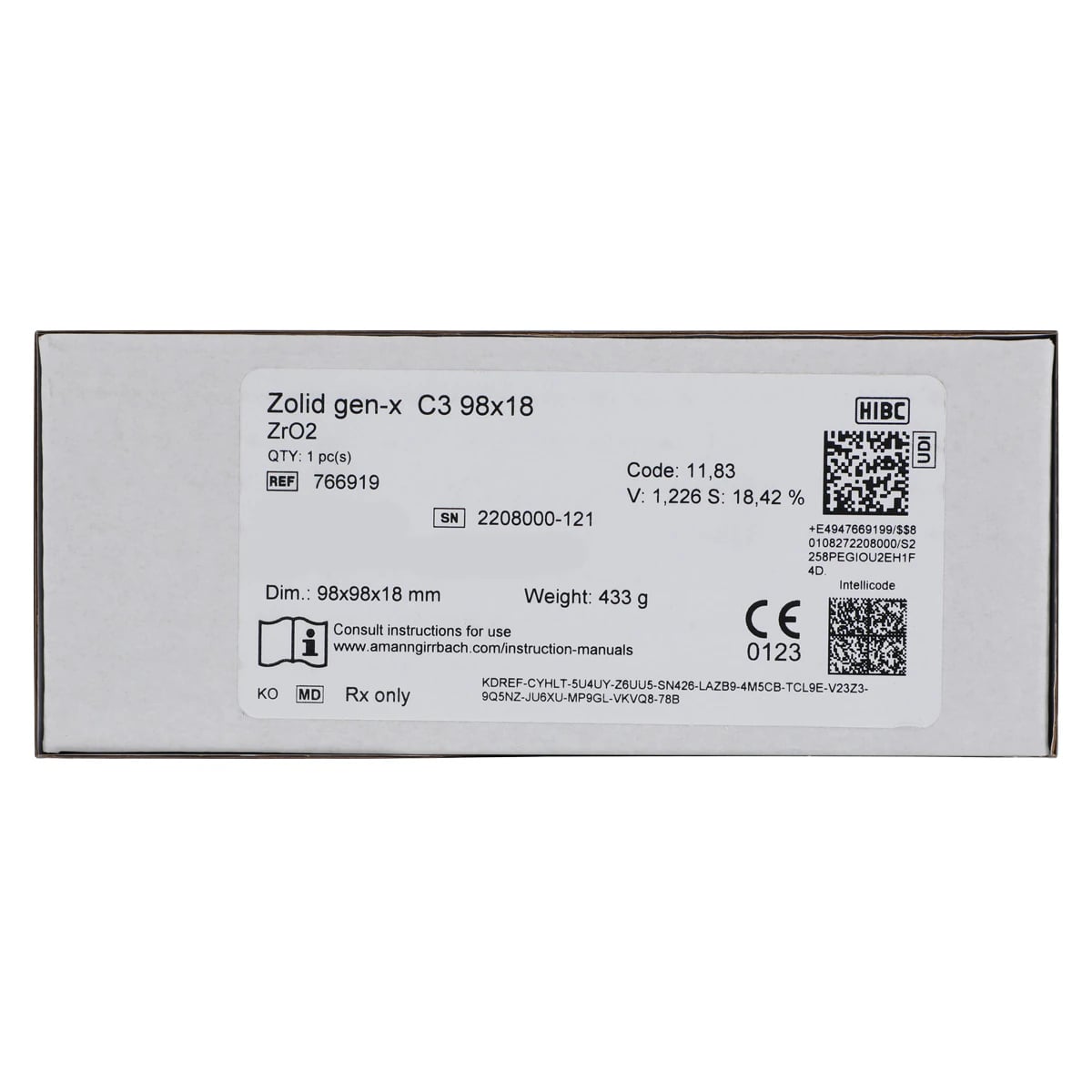 Zolid Gen-X C3 Zirconia Disc, 98x18mm, Each