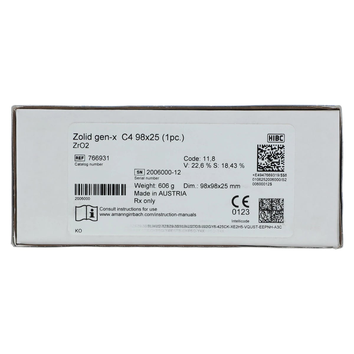 Zolid Gen-X C4 Zirconia Disc, 98x25mm, Each