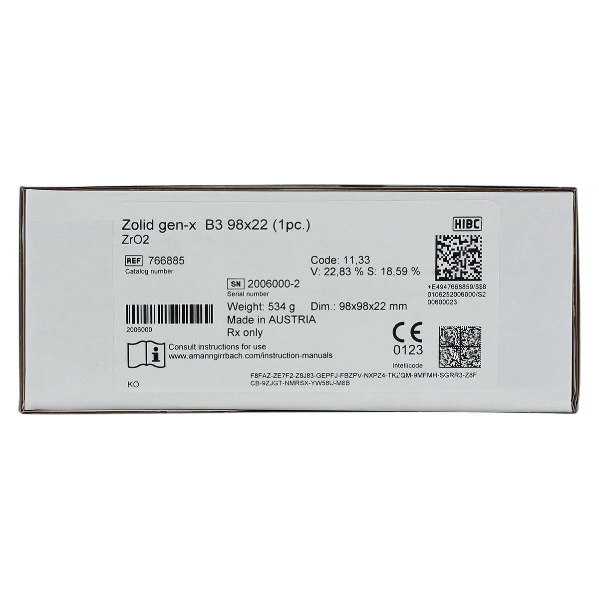 Zolid Gen-X B3 Zirconia Disc, 98x22mm, Each