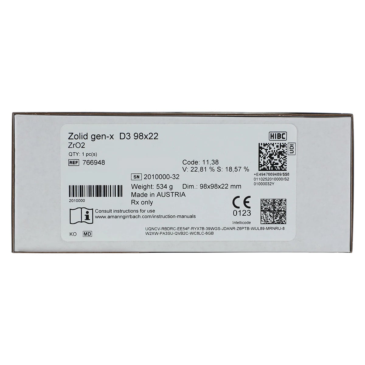 Zolid Gen-X D3 Zirconia Disc, 98x22mm, Each