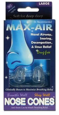 Max-Air Nose Cones Clear, Anti-Snoring Airway Relief, Large, 2/Package