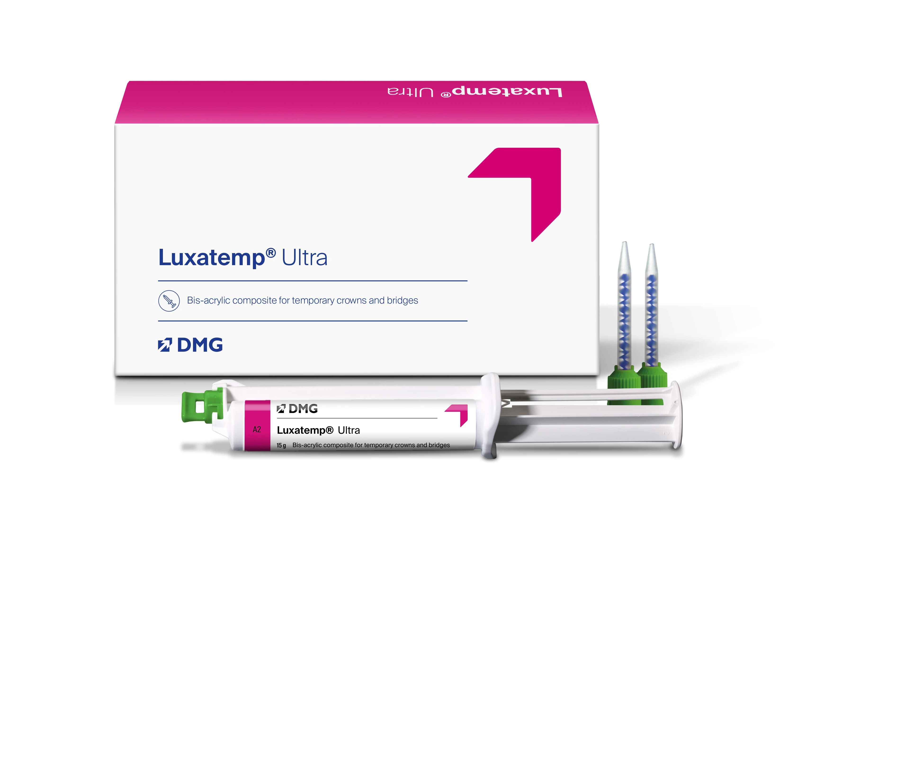 Luxatemp Ultra Smartmix Temporary Crown & Bridge Material, Shade A2, 15 g Syringe with 10 Automix Tips, Ref 110901