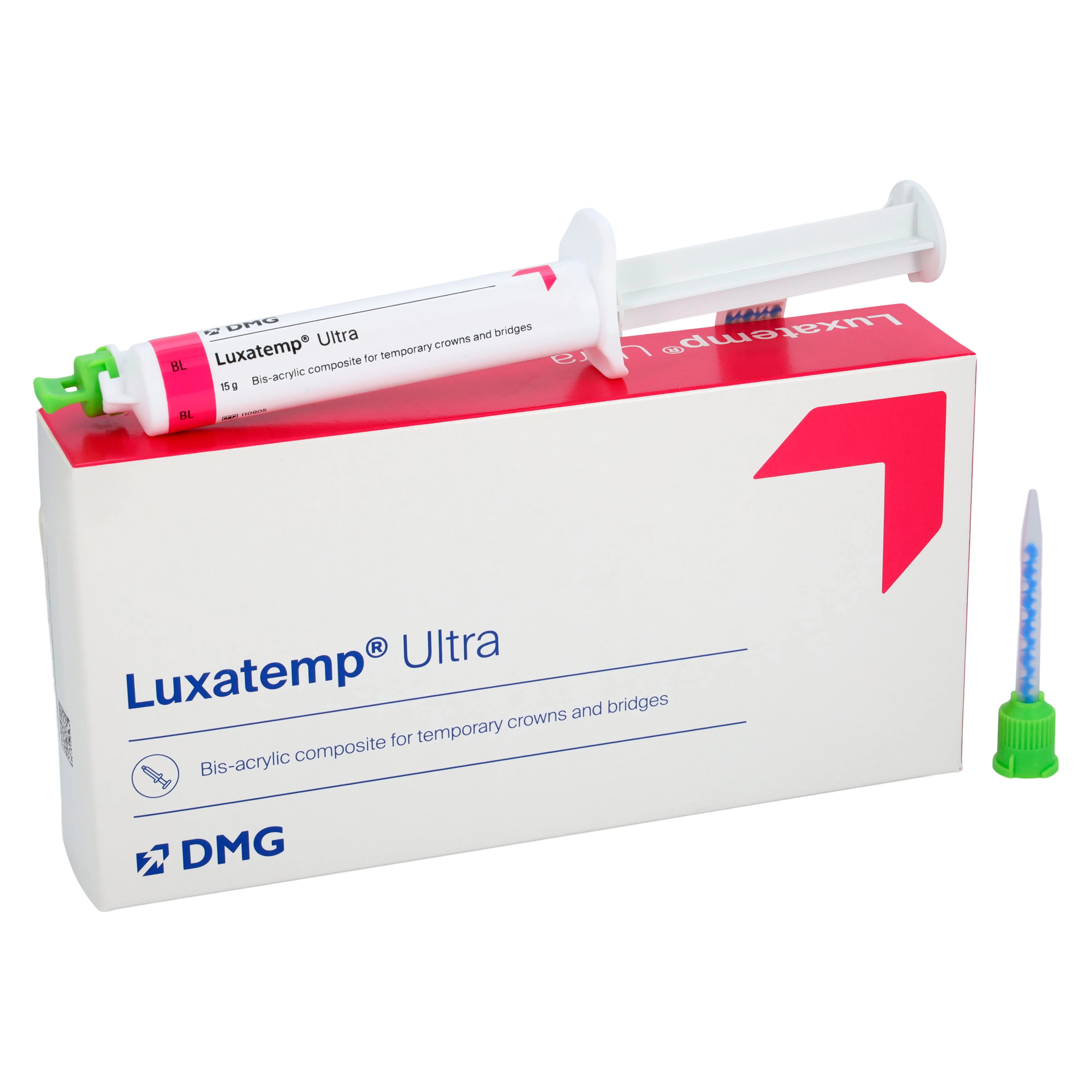 Luxatemp Ultra Smartmix Temporary Crown & Bridge Material, Syringe Refill, 15 g, Bleach Light, 1 Syringe + 10 Tips, 110905
