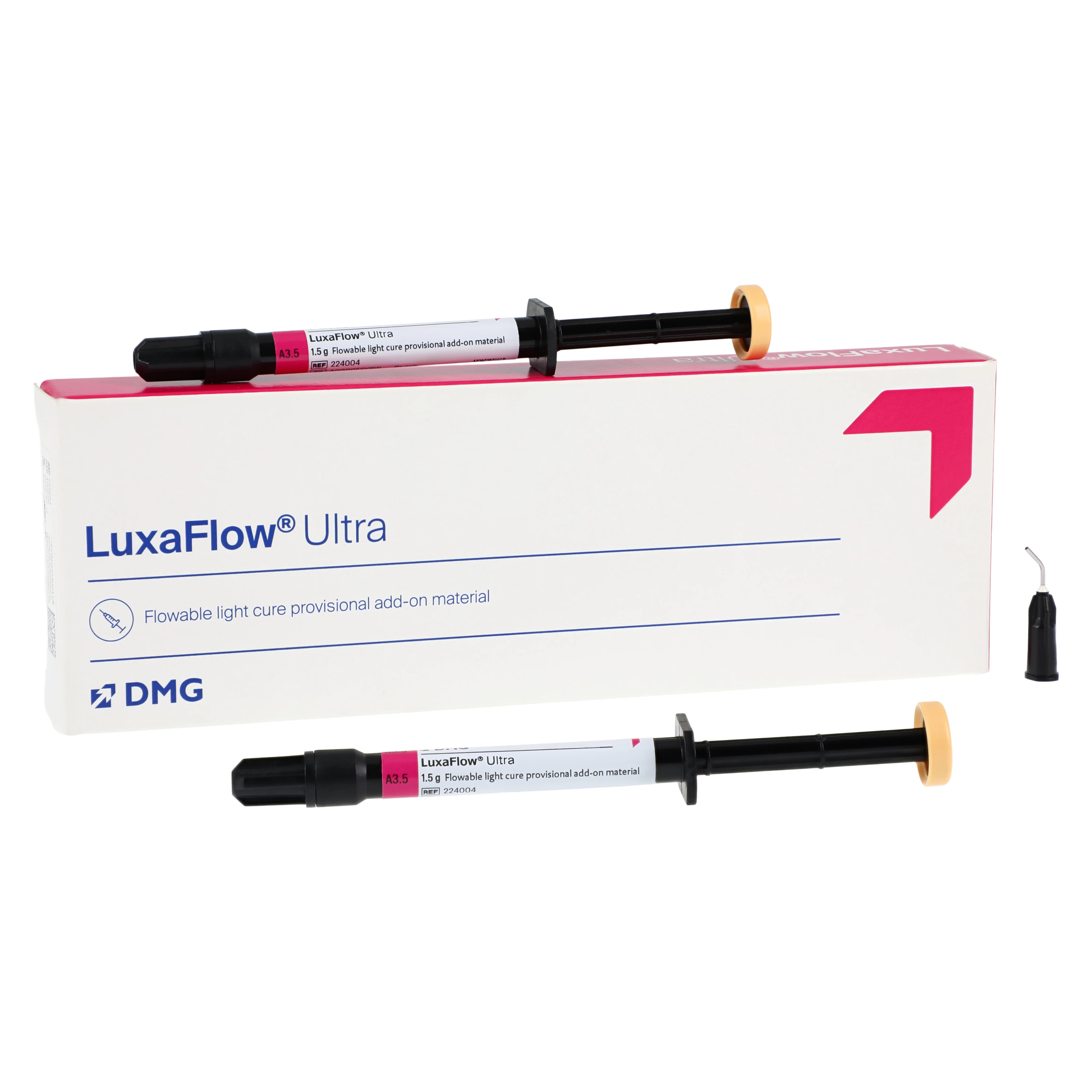LuxaFlow Ultra Flowable Light-Cure Provisional Add-On Resin, Shade A3.5, Refill Kit (2 x 1.5 g Syringes + 10 Tips), 224004