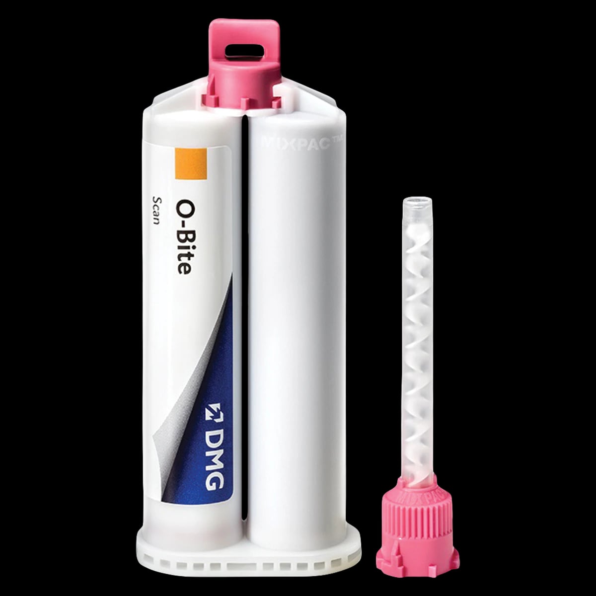 DMG O-Bite VPS Bite Registration Material Refill Kit, Fast Set, Orange, 4 x 50 mL Cartridges + 15 Automix Tips, 999765