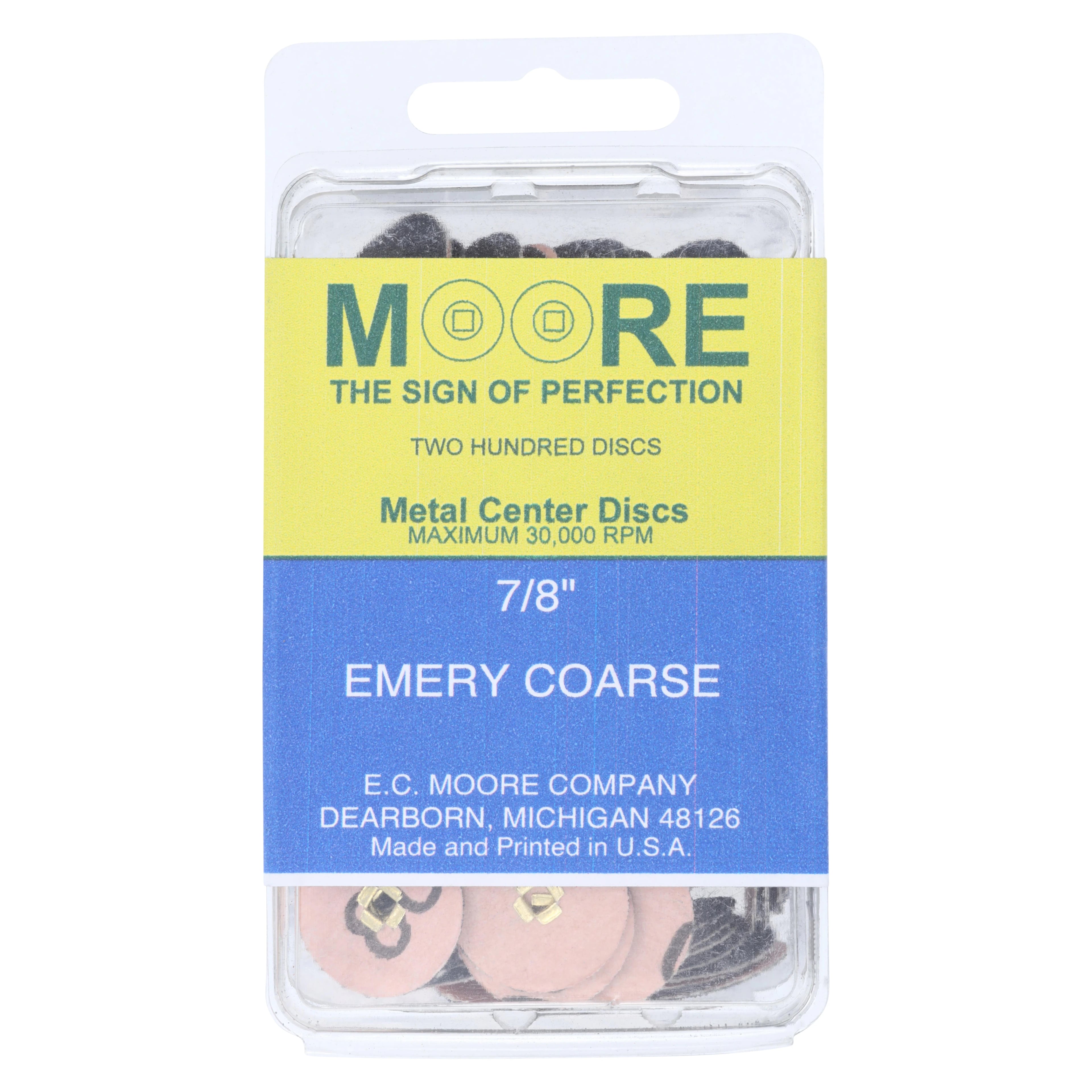 E.C. Moore Brass Center Paper Discs, 7/8" Emery Coarse, 200/Box, BC-78-ECBB