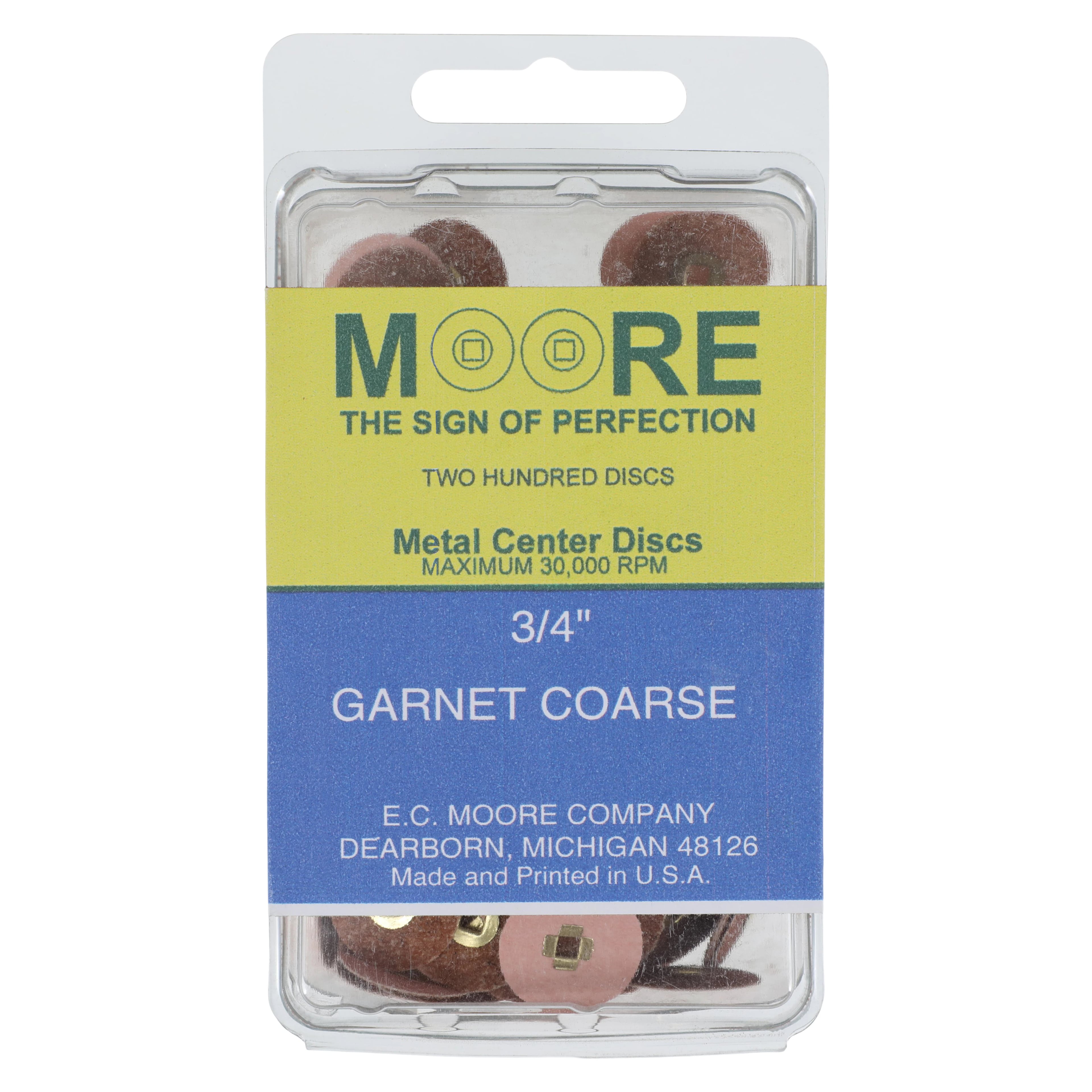 EC Moore Paper Discs Brass Center 3/4" Garnet Coarse, 200/Pk