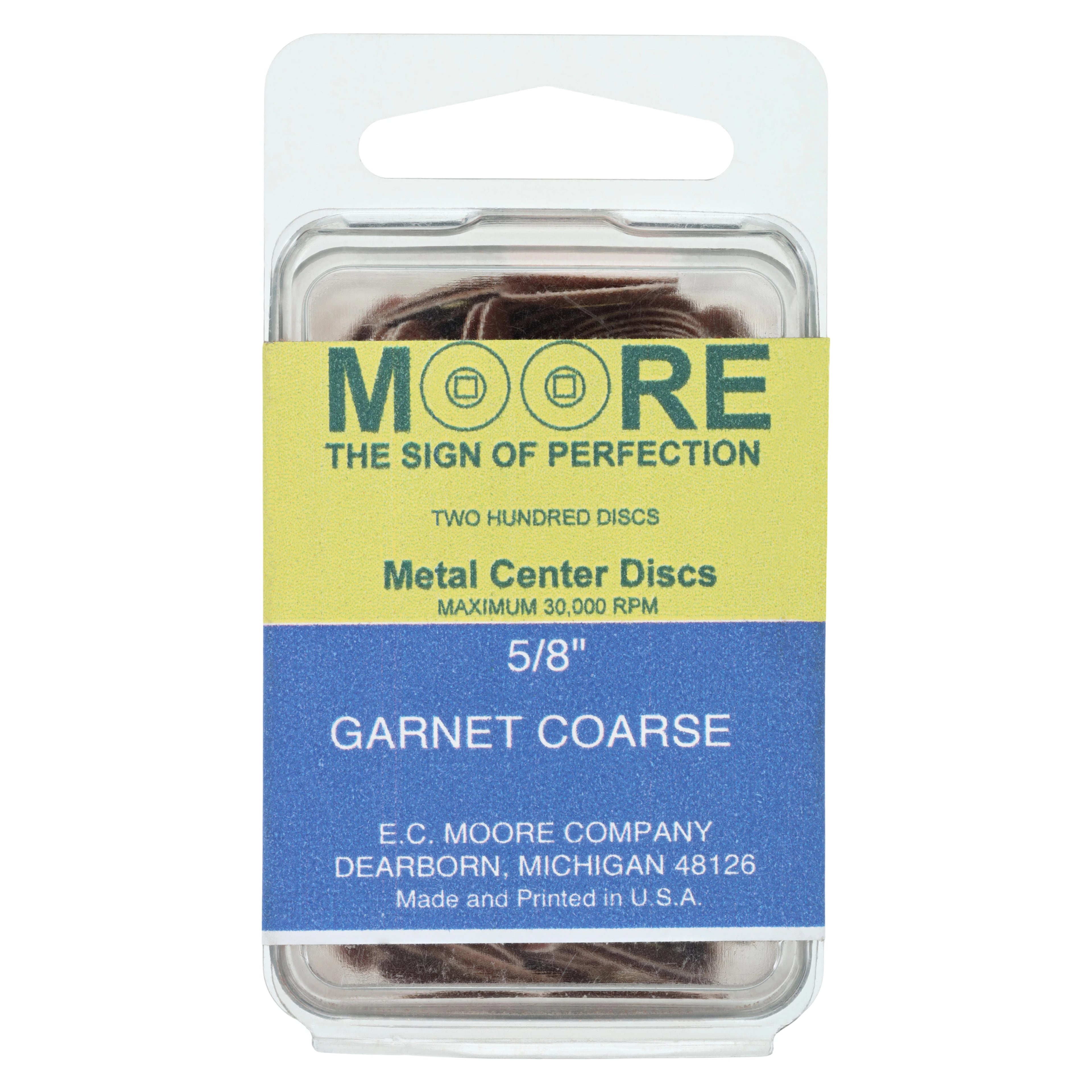 EC Moore Garnet Abrasive Paper Discs, Brass Center, Coarse Grit, 5/8" Diameter, 200/Pk