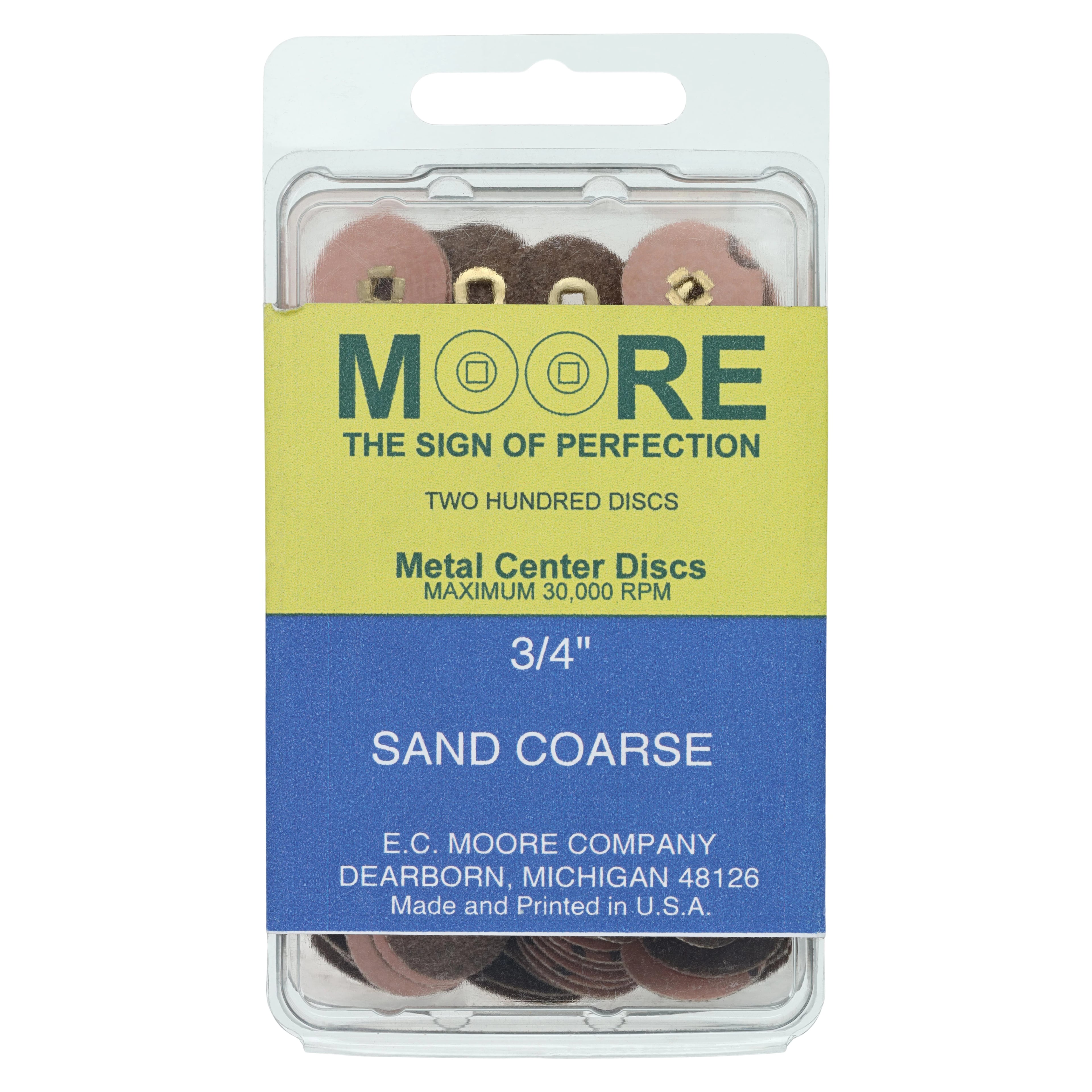 E.C. Moore Paper Snap-On Discs, Brass Center, 3/4", Coarse Sand, 200/Box, BC-34-SCBB
