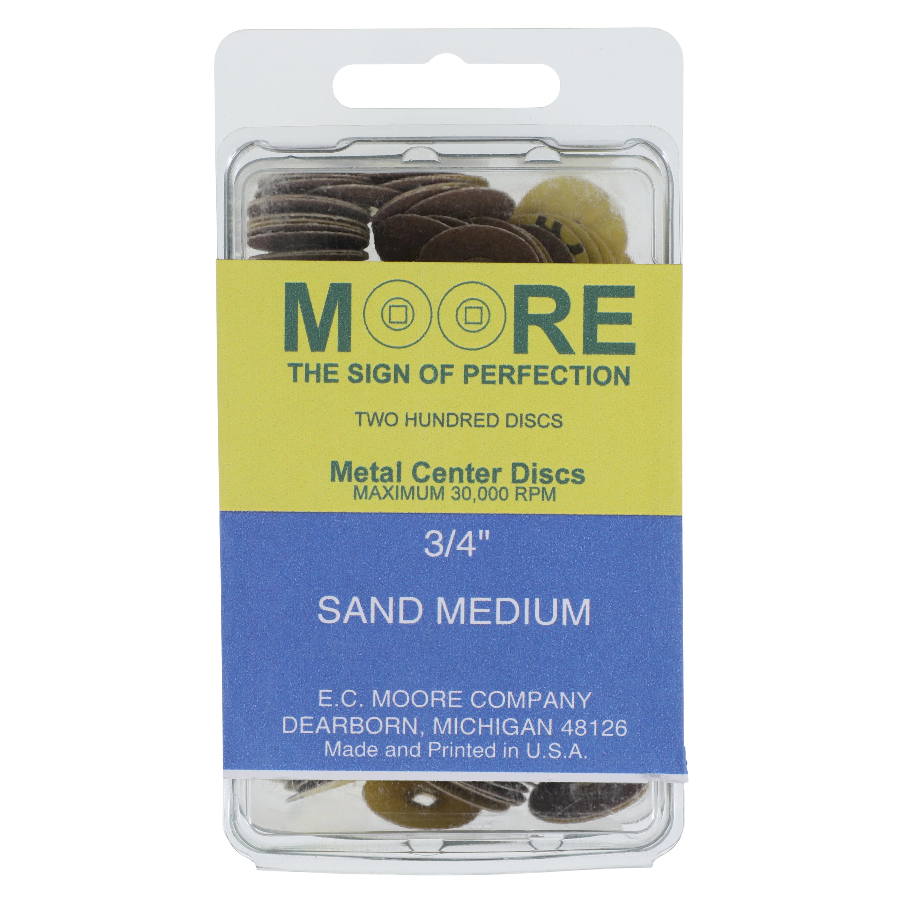 E.C. Moore Brass Center Paper Sanding Discs, 3/4", Medium Grit, 200/Box, BC-34-SMBB