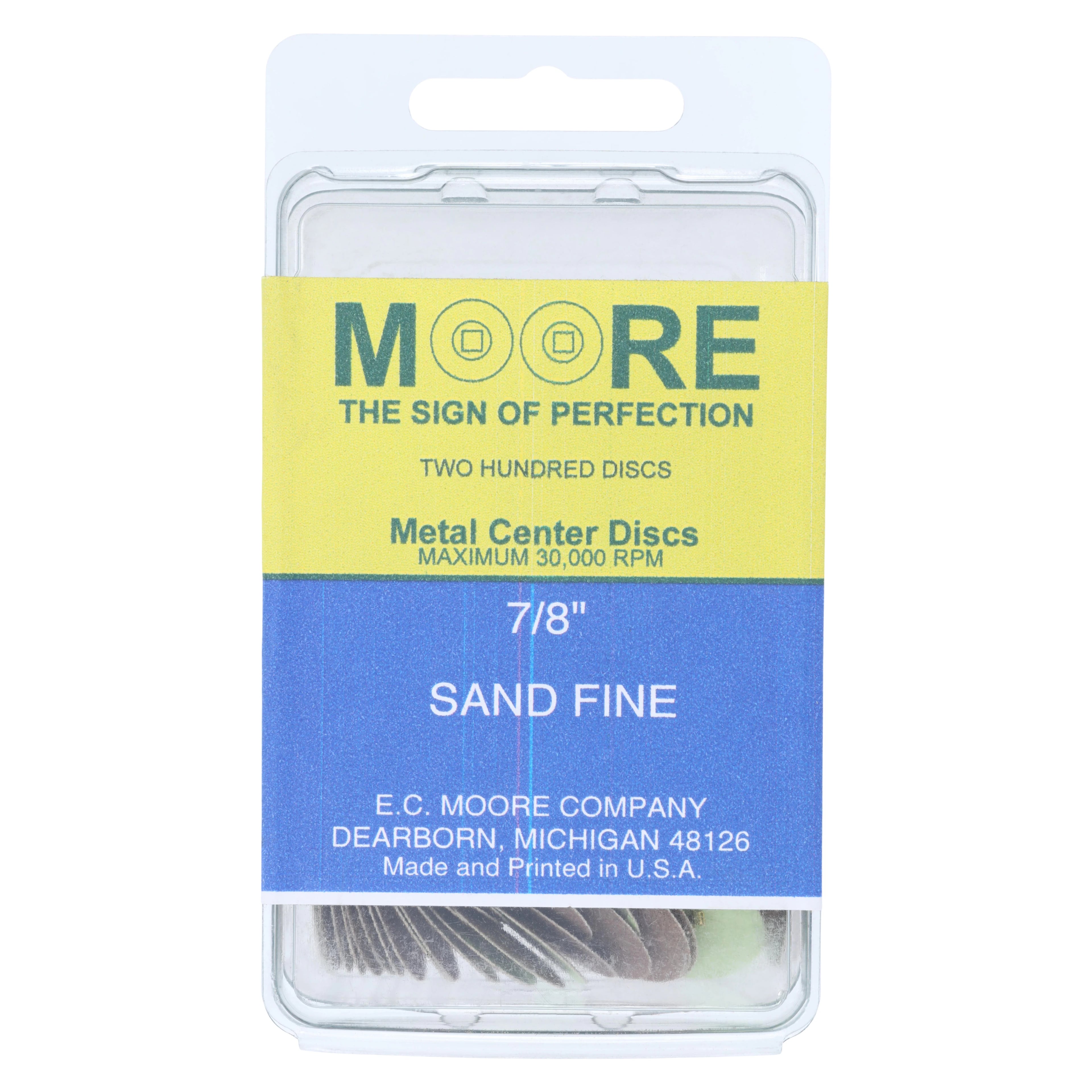 EC Moore Fine Sand Paper Discs, Brass Center, 7/8" Diameter, 200/Box, BC-78-SFBB