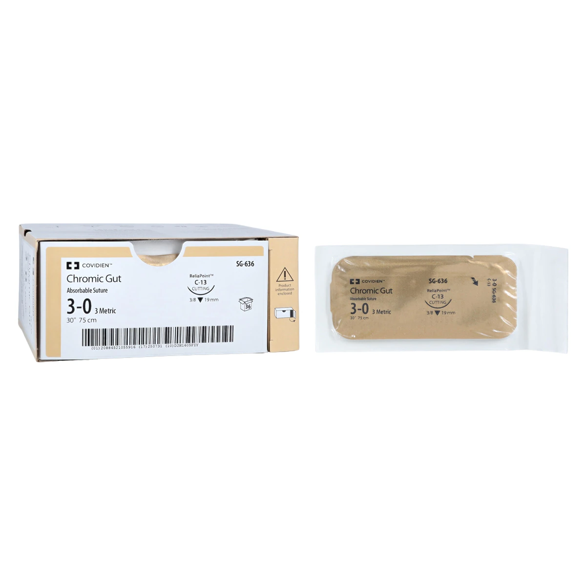 Surgigut Chromic Gut Suture, 3-0, 30" Length, C-13 Reverse Cutting 3/8 Circle Needle, 36/Pkg